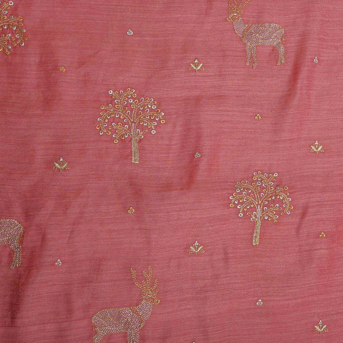 Rose Pink Gold Butti Thread Work Tussar Fabric