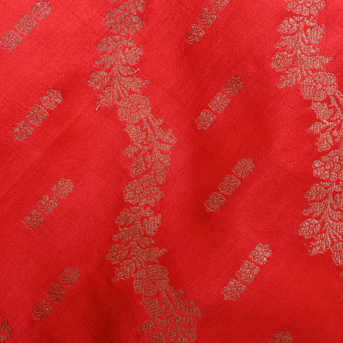 Coral Orange Gold Zari Trellis Weave Jamawar Silk Fabric