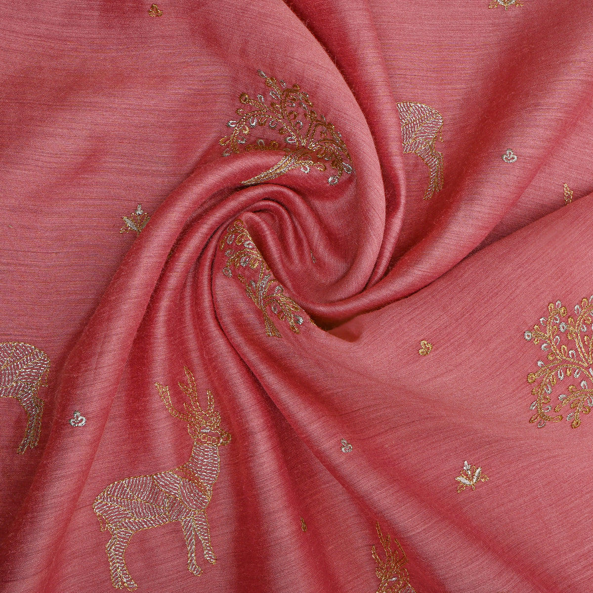 Rose Pink Gold Butti Thread Work Tussar Fabric