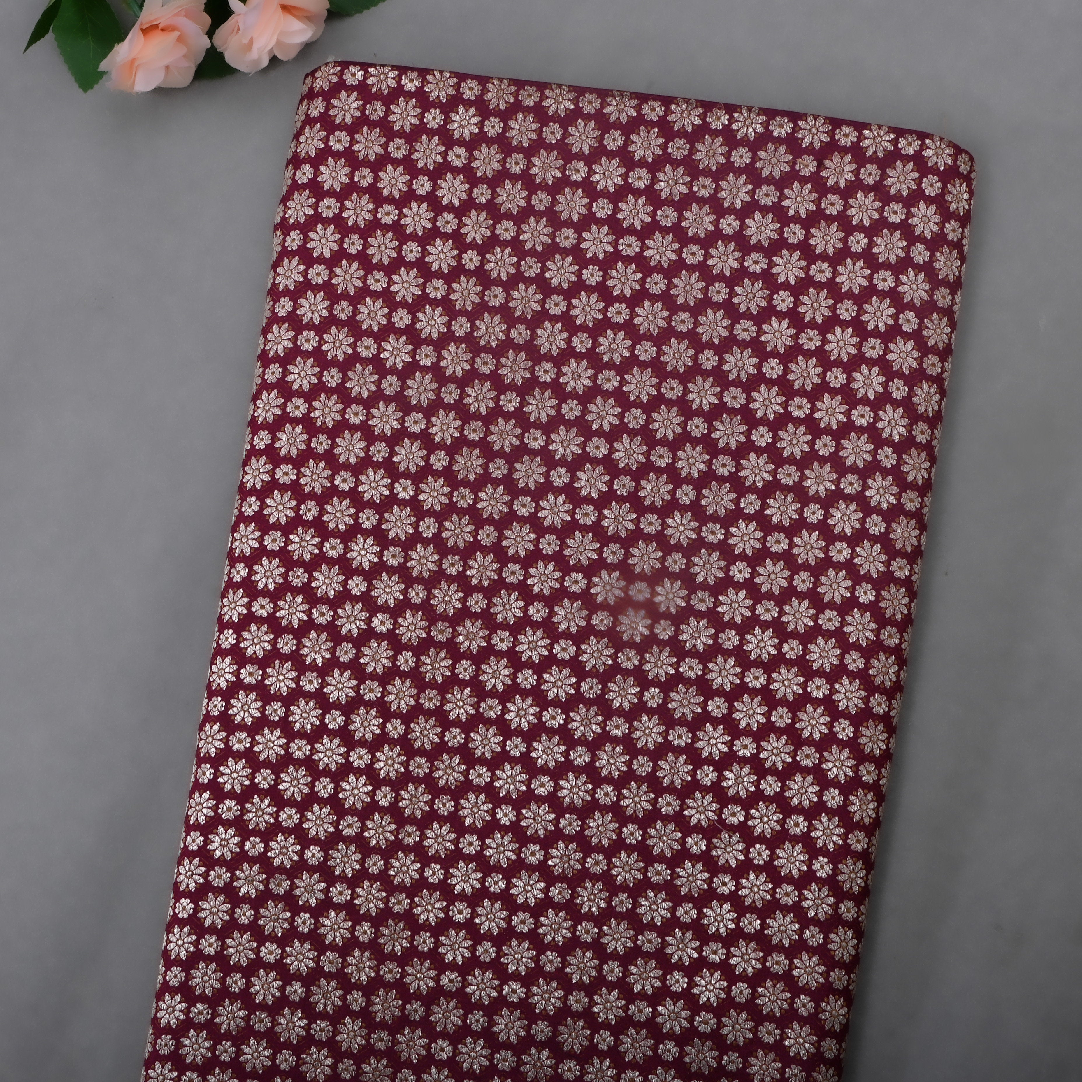 Dark Maroon Jamawar Silk Fabric With Motifs