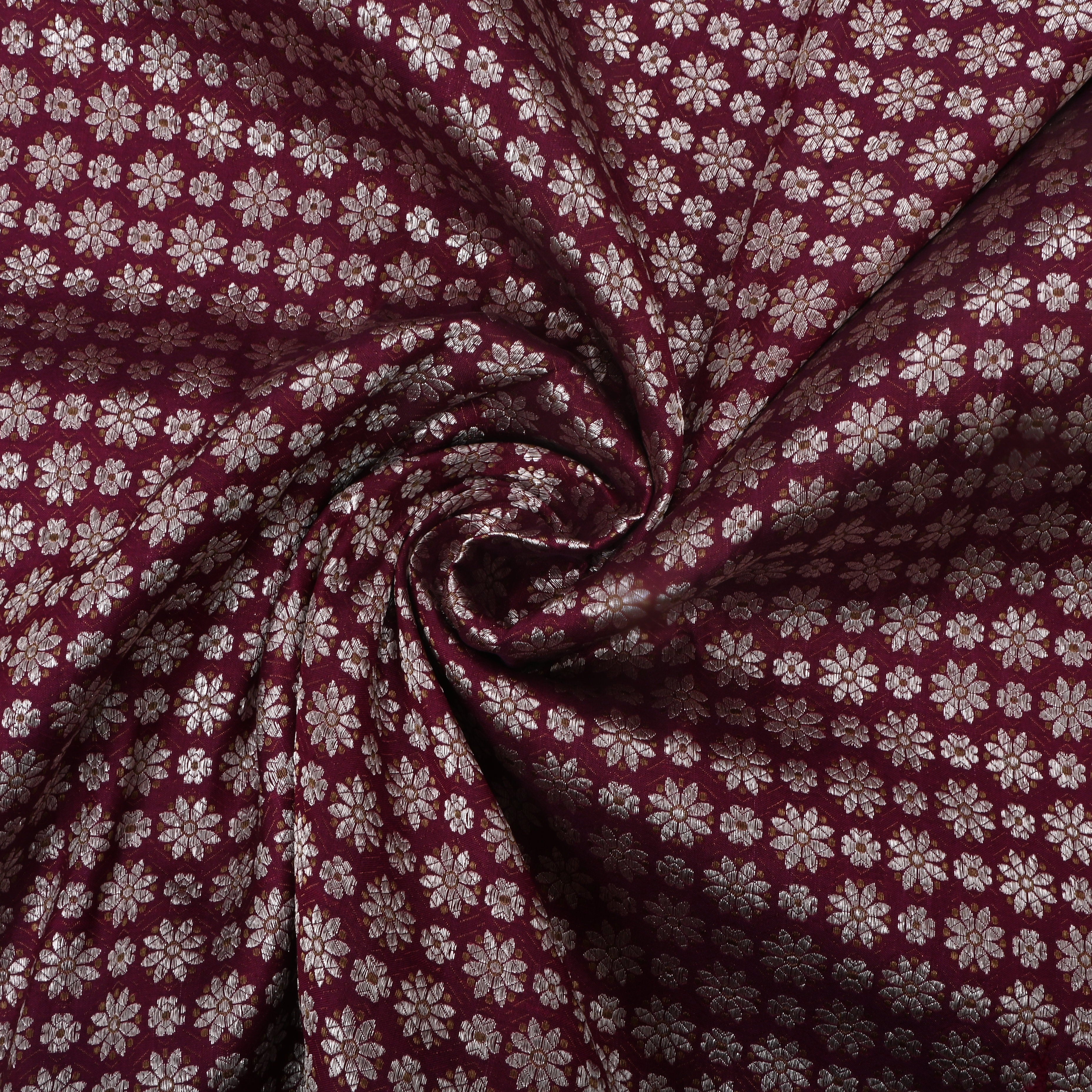Dark Maroon Jamawar Silk Fabric With Motifs