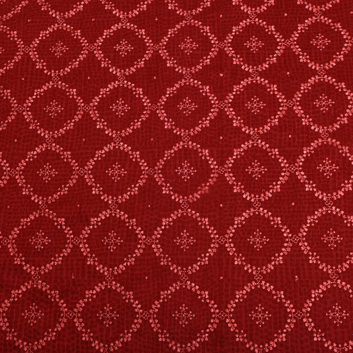 Dark Red Floral Embroidery Tussar Fabric