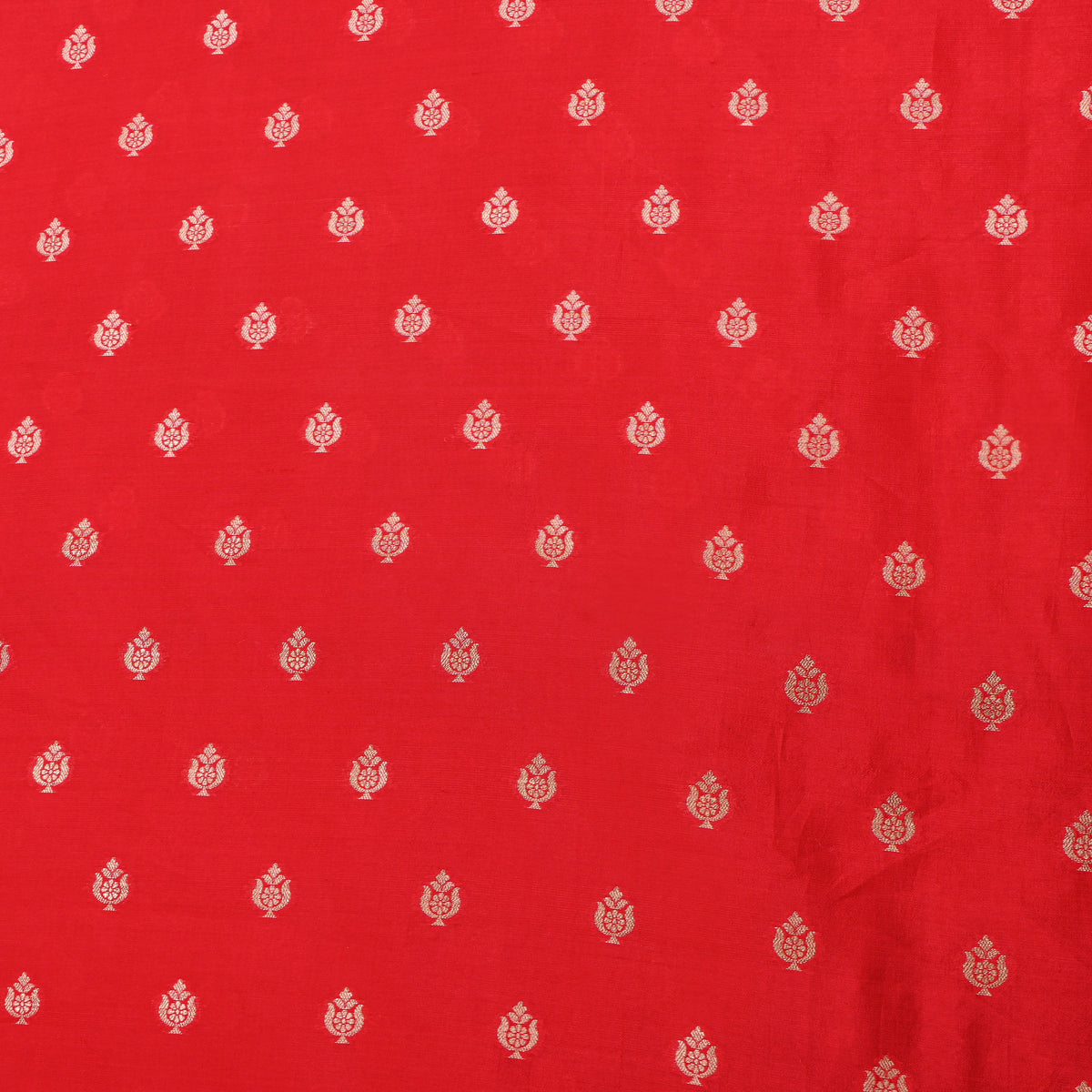 Poppy Red Gold Zari Vase Butti Banarasi Silk Fabric