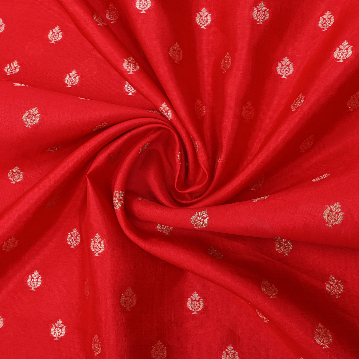 Poppy Red Gold Zari Vase Butti Banarasi Silk Fabric