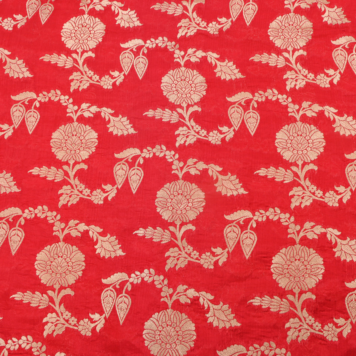 Red Gold Zari Floral Motif Banarasi Silk Fabric