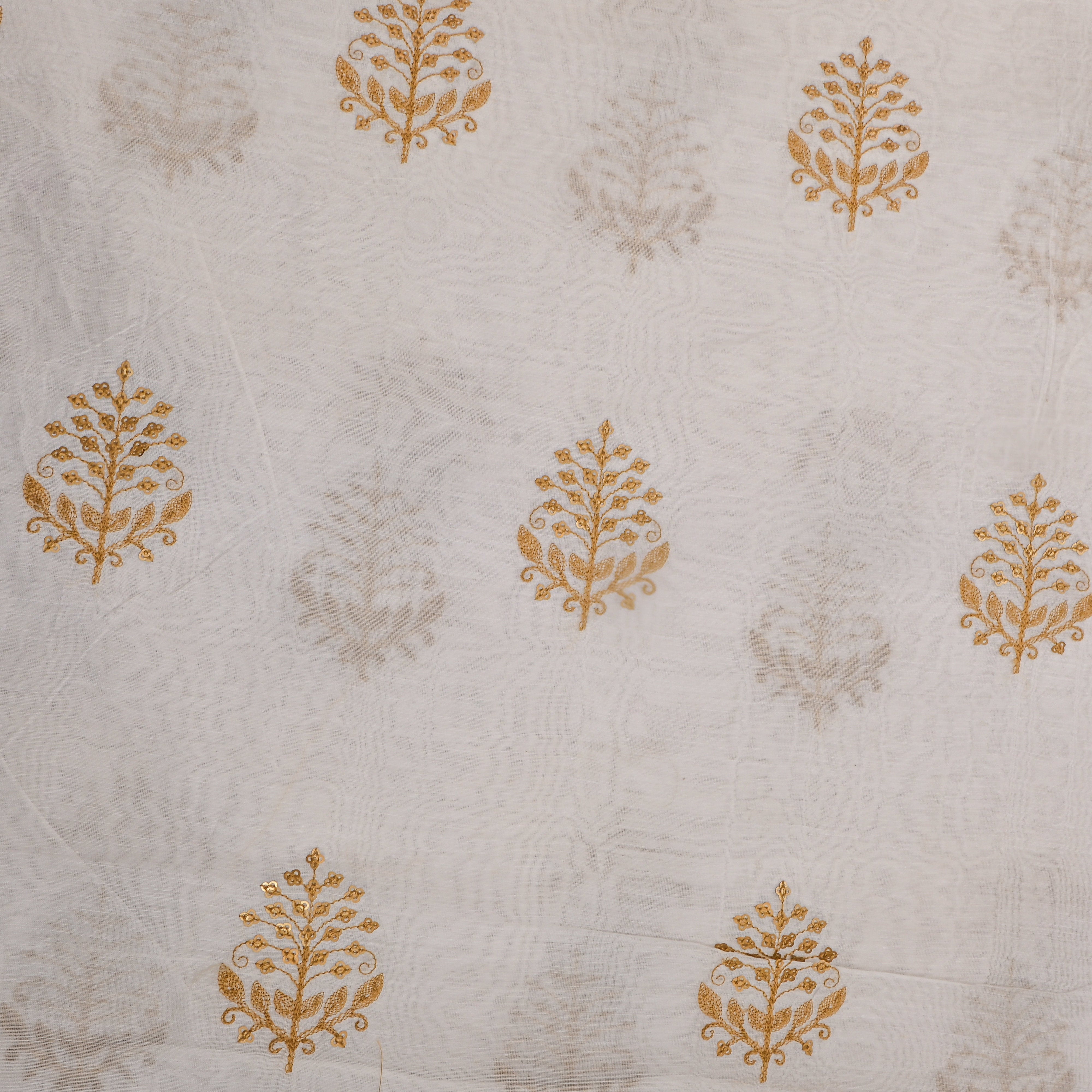 White Gold Floral Booti Chanderi Fabric