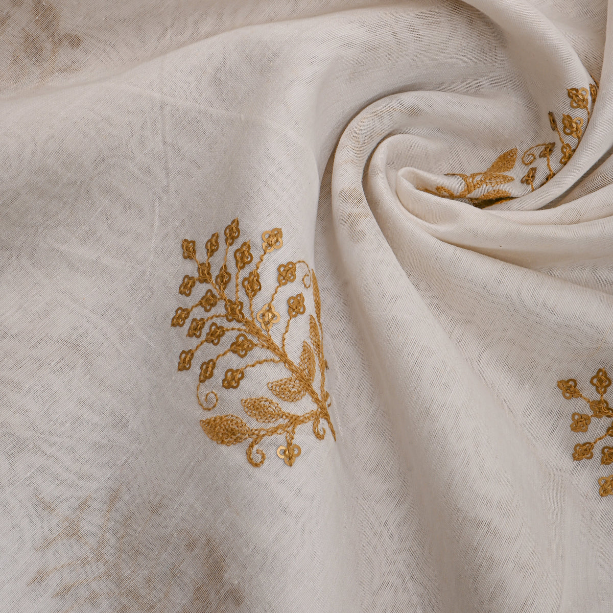 White Gold Floral Booti Chanderi Fabric