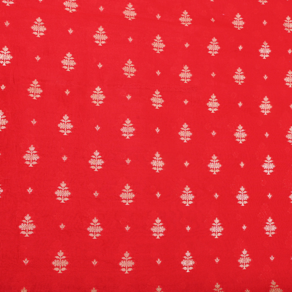 Chilli Red Gold Zari Butti Jamawar Silk Fabric