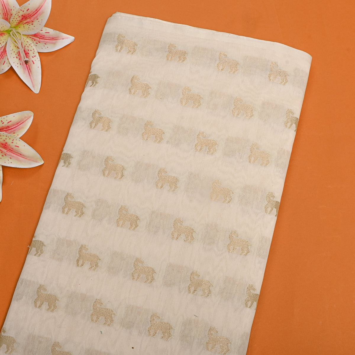 White Shikargah Woven Jamawar Silk