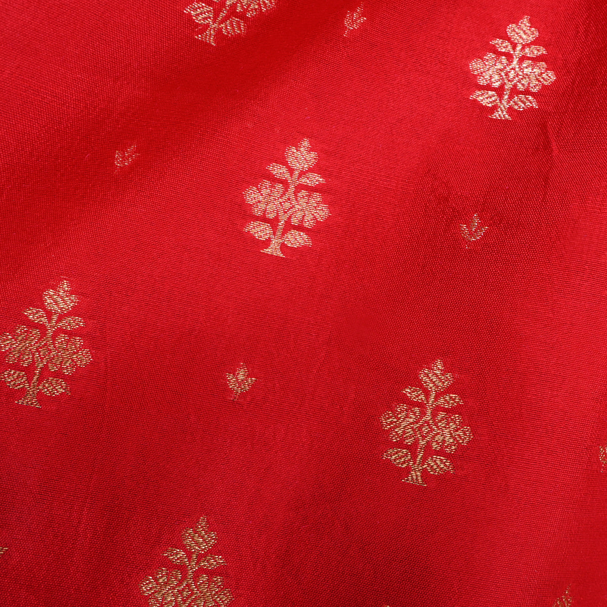 Chilli Red Gold Zari Butti Jamawar Silk Fabric