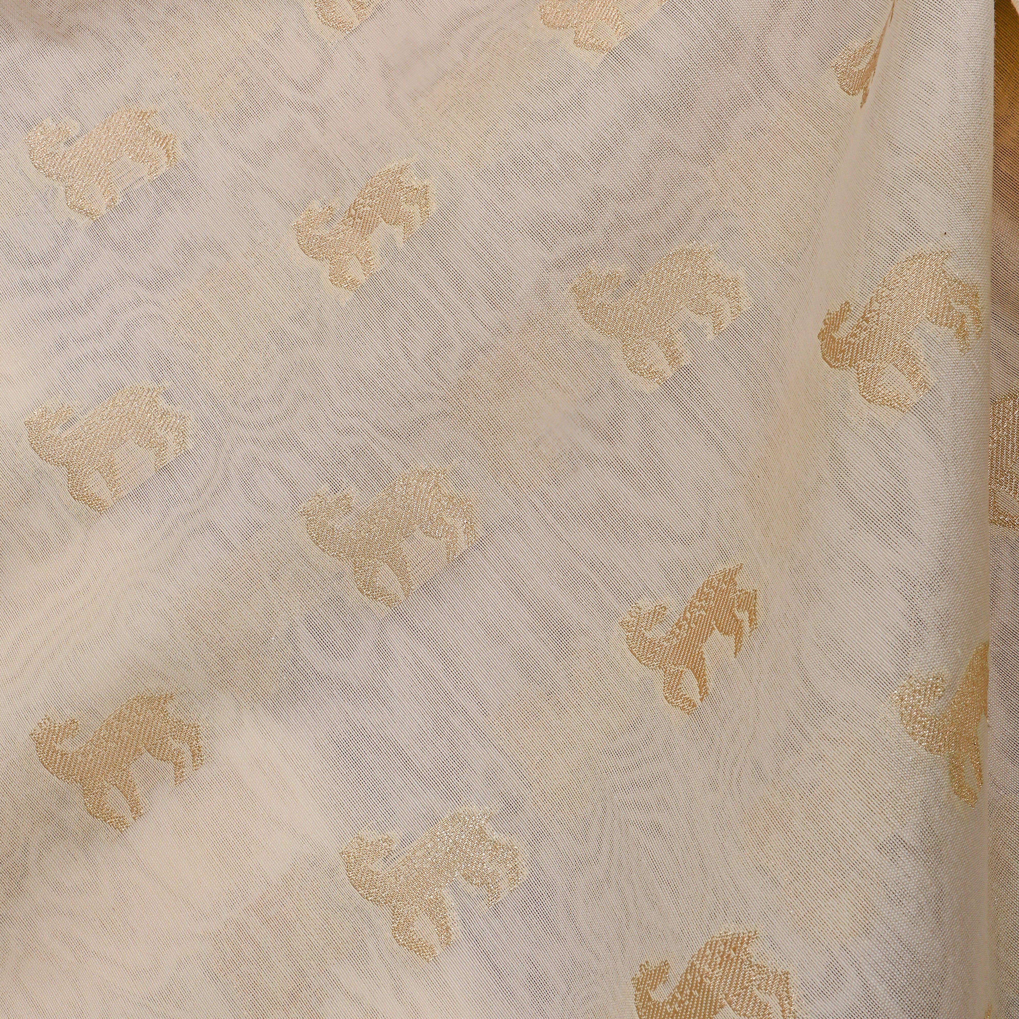 White Shikargah Woven Jamawar Silk