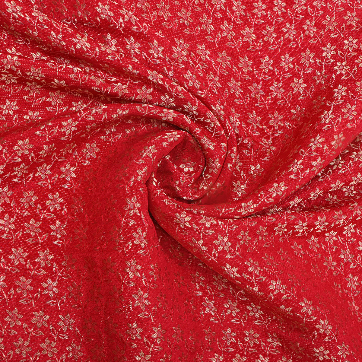 Red Banarasi Silk Floral Motif Fabric