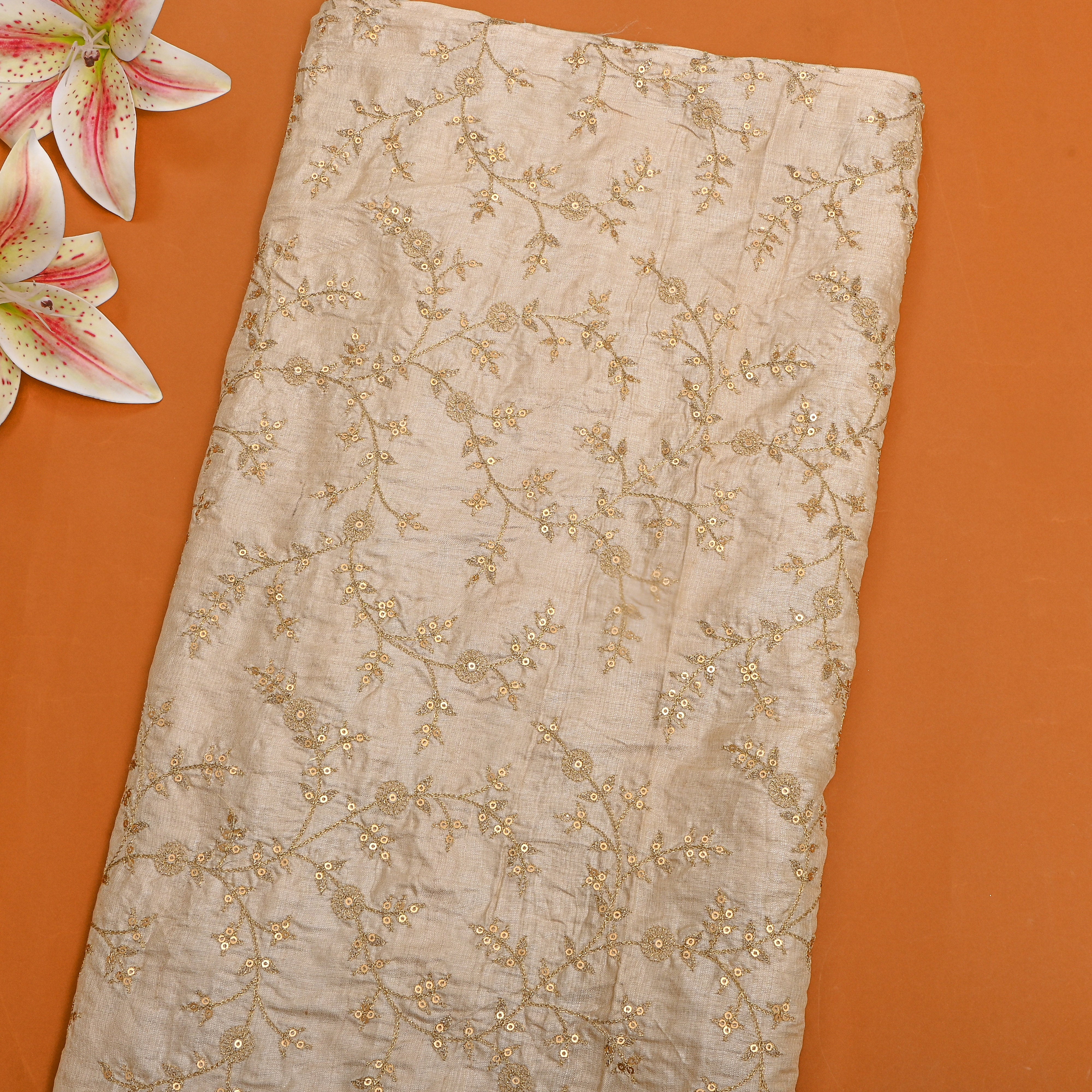 Beige Zari Jaal Embroidered Tussar Silk