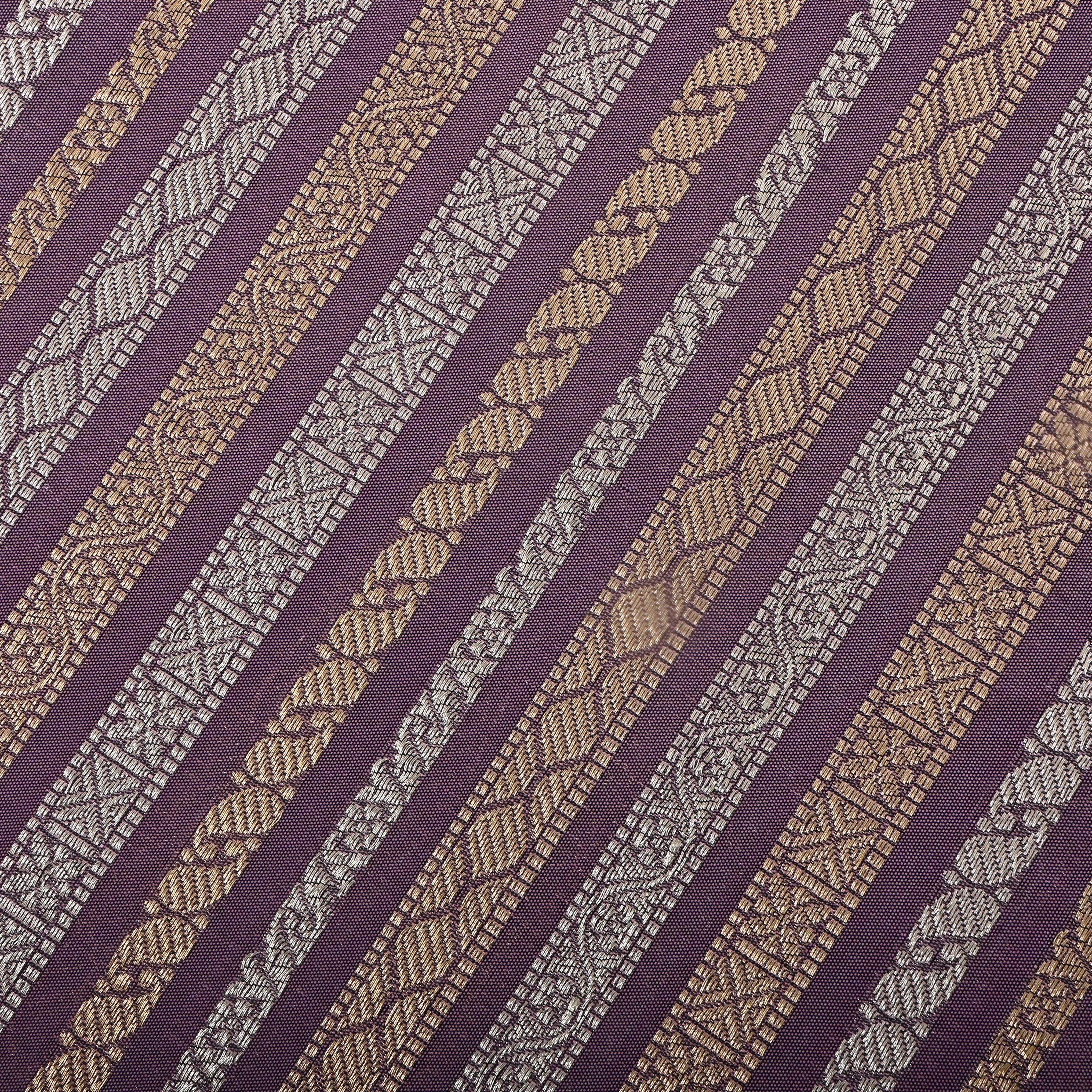 Tuscan Red Jamawar Silk Fabric With Stripes