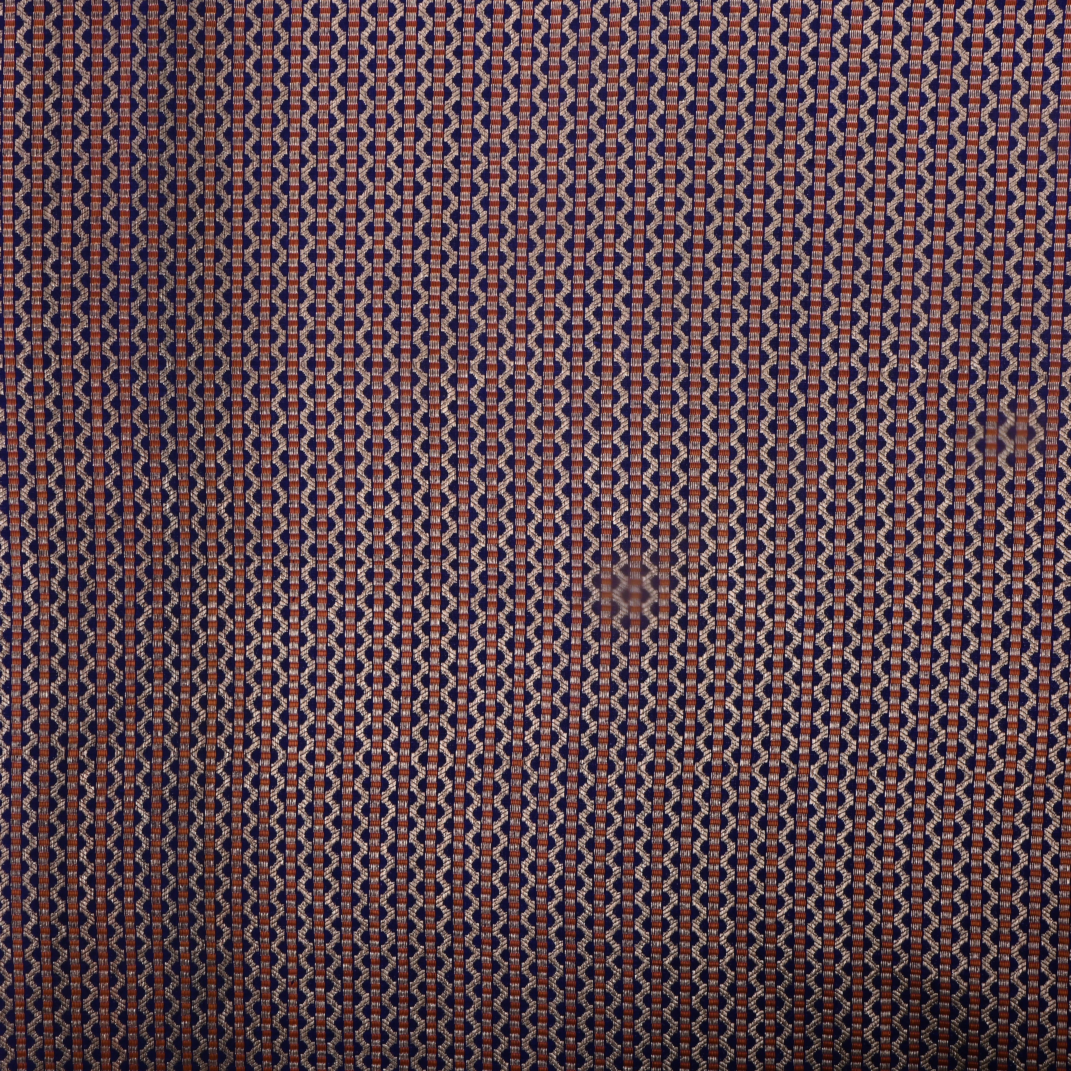 Dark Navy Blue Jamawar Silk Fabric With Stripes