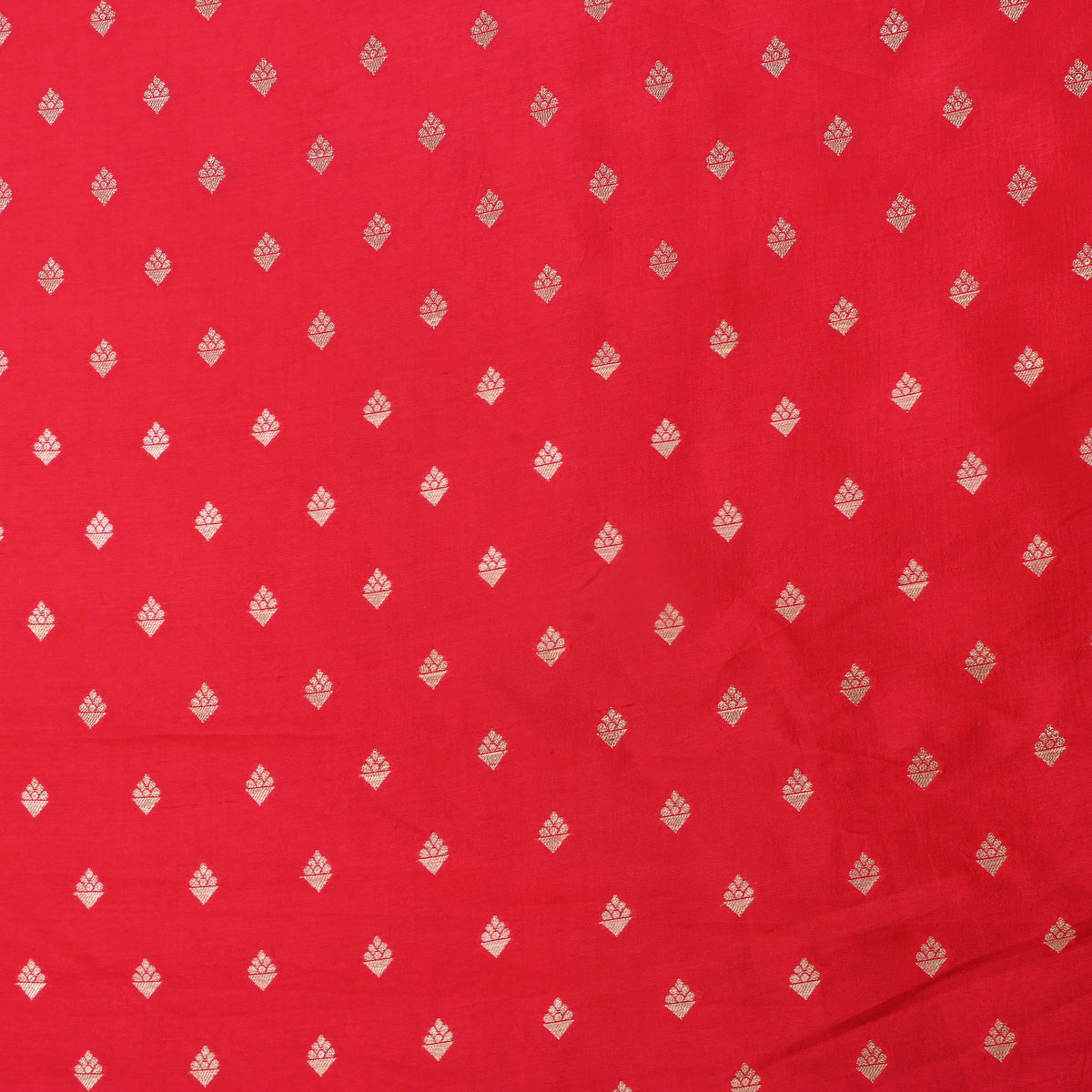 Cold Red Gold Zari Diamond Butti Banarasi Silk Fabric
