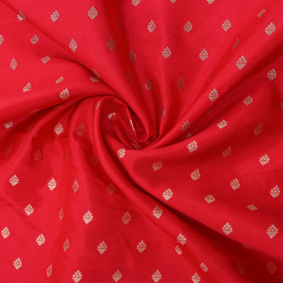 Cold Red Gold Zari Diamond Butti Banarasi Silk Fabric