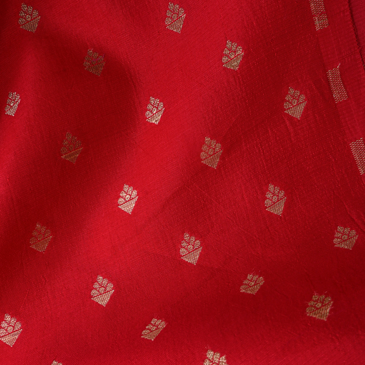 Cold Red Gold Zari Diamond Butti Banarasi Silk Fabric