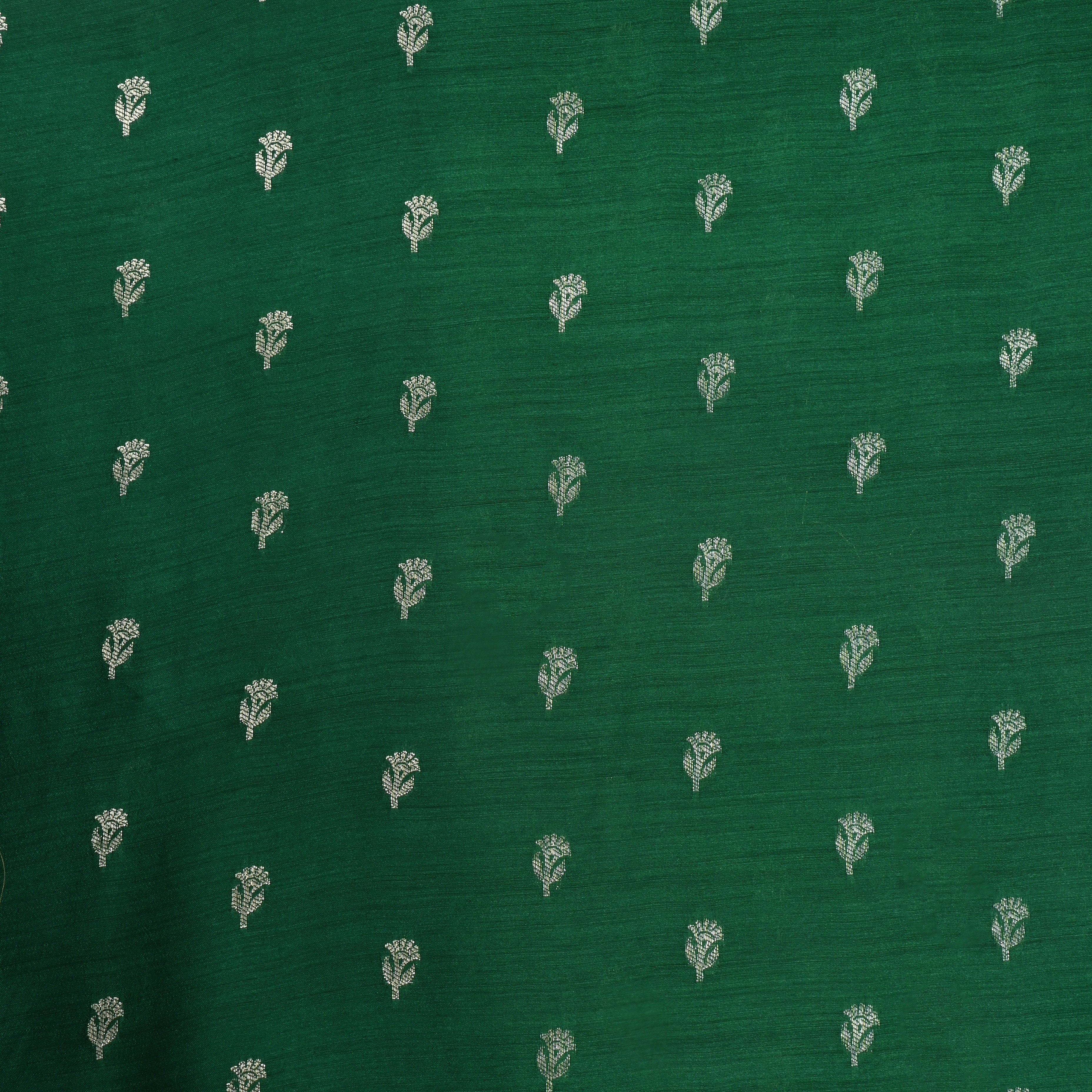 Everglade Green Jamawar Moonga Fabric With Floral Butti'S