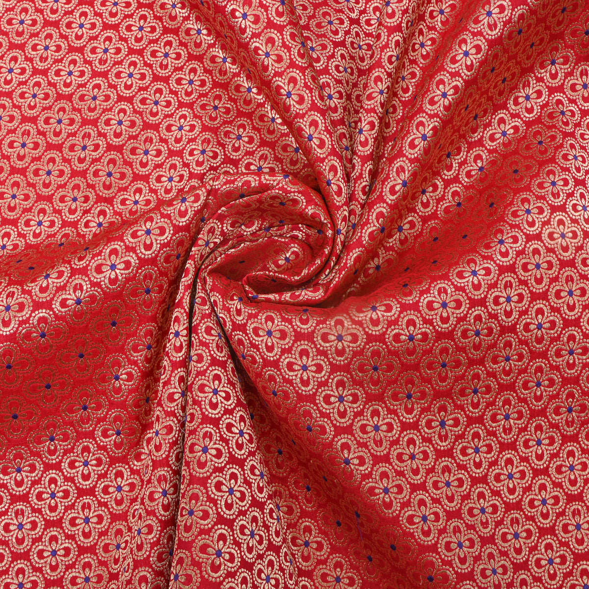 Orange Floral Jamawar Silk Fabric