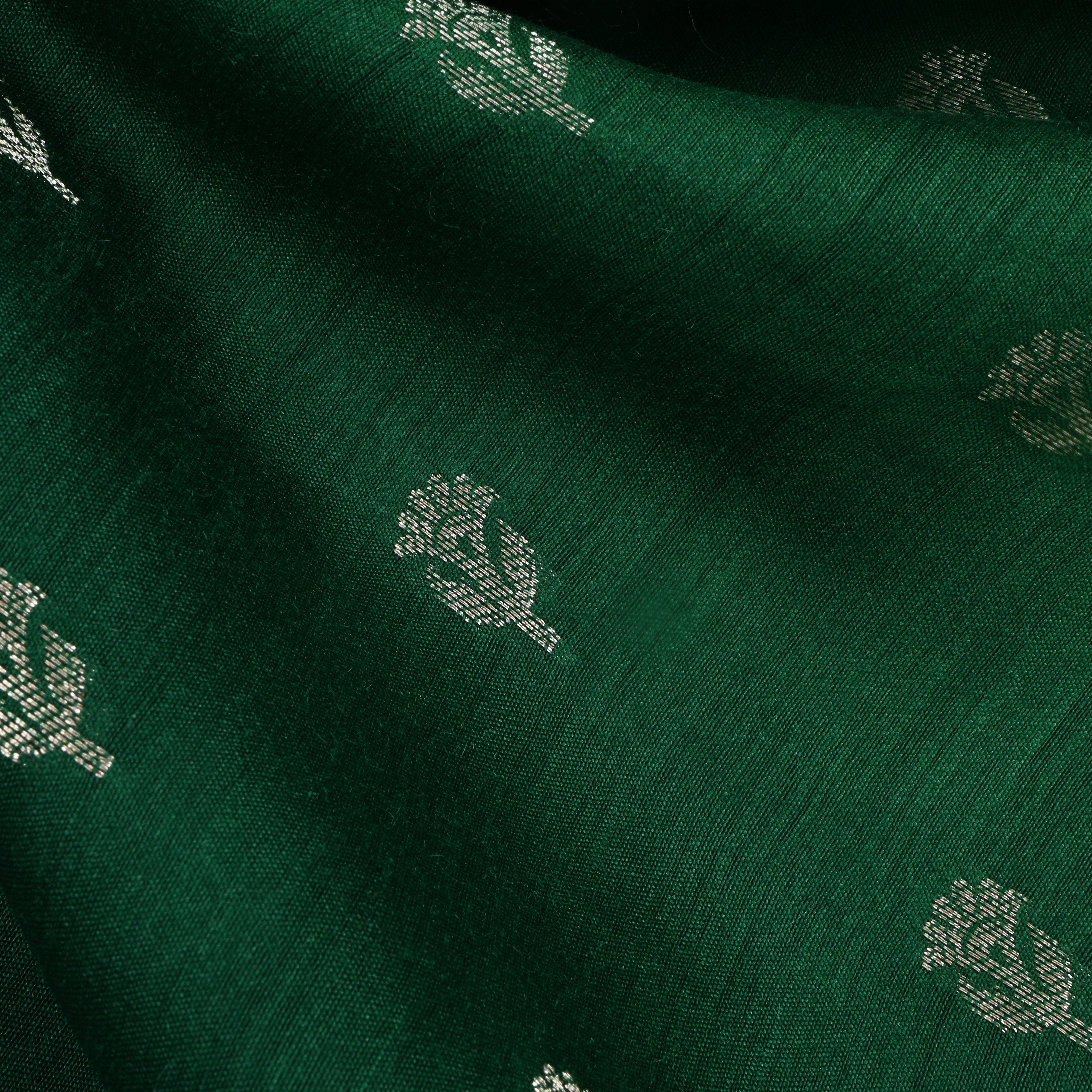Everglade Green Jamawar Moonga Fabric With Floral Butti'S