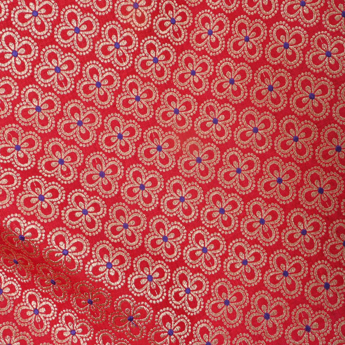 Orange Floral Jamawar Silk Fabric