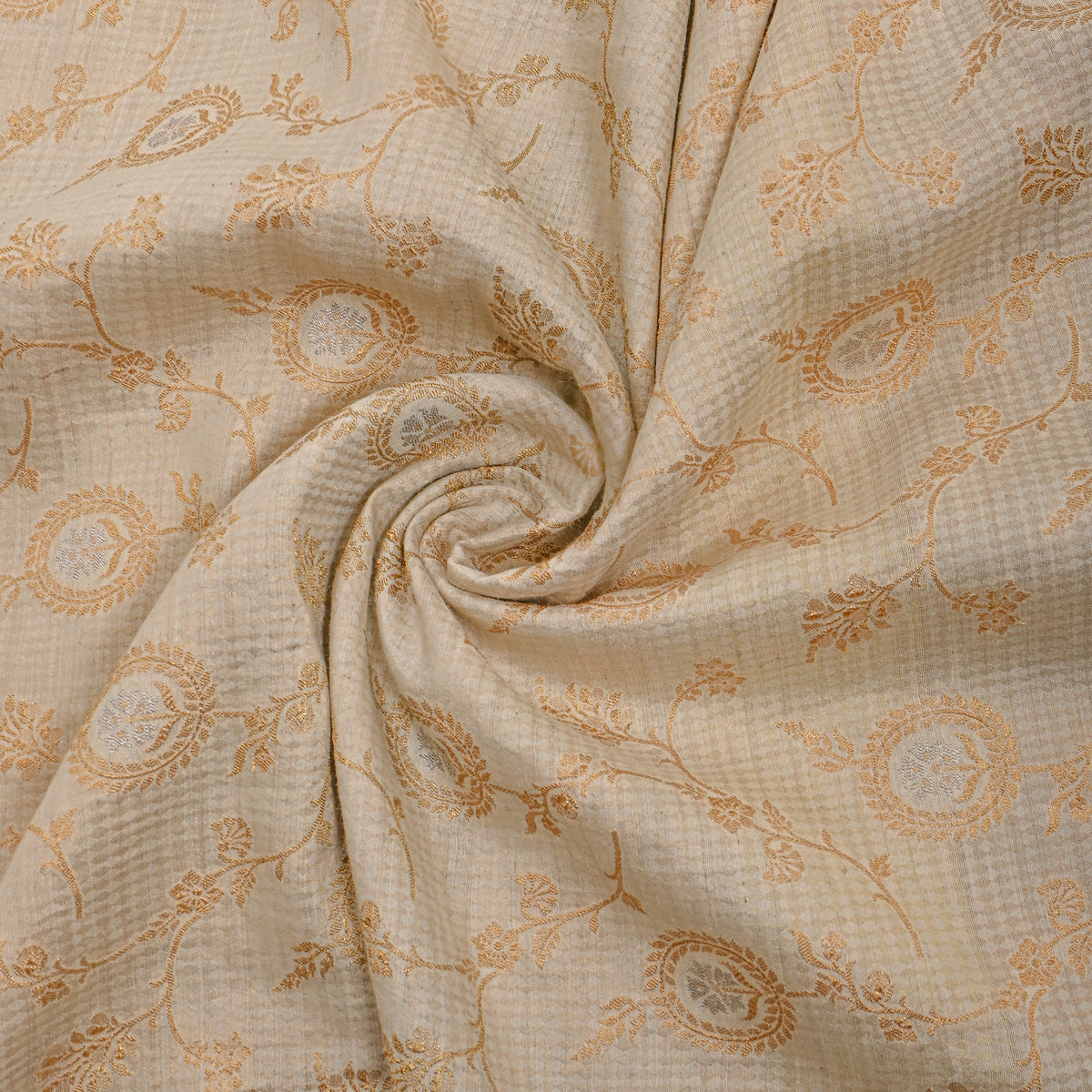 Neutral White With Gold Zari Jaal Jamawar Silk Fabric