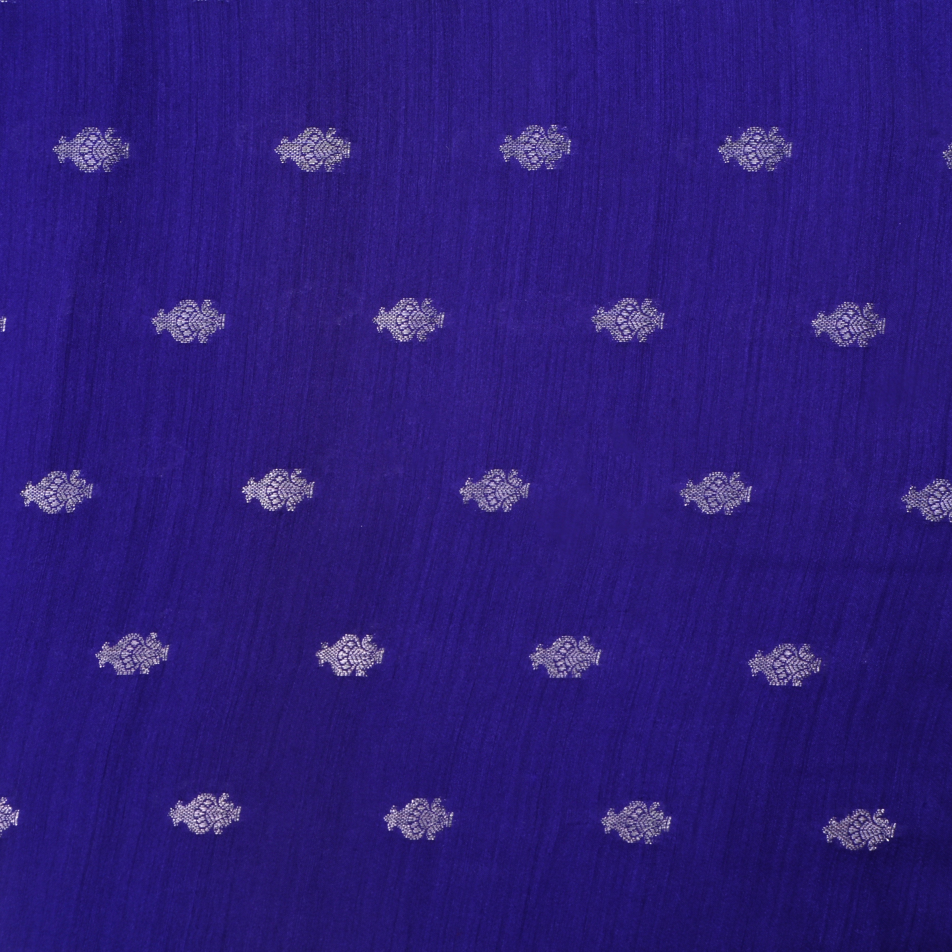 Persian Indigo Jamawar Moonga Fabric With Butti'S