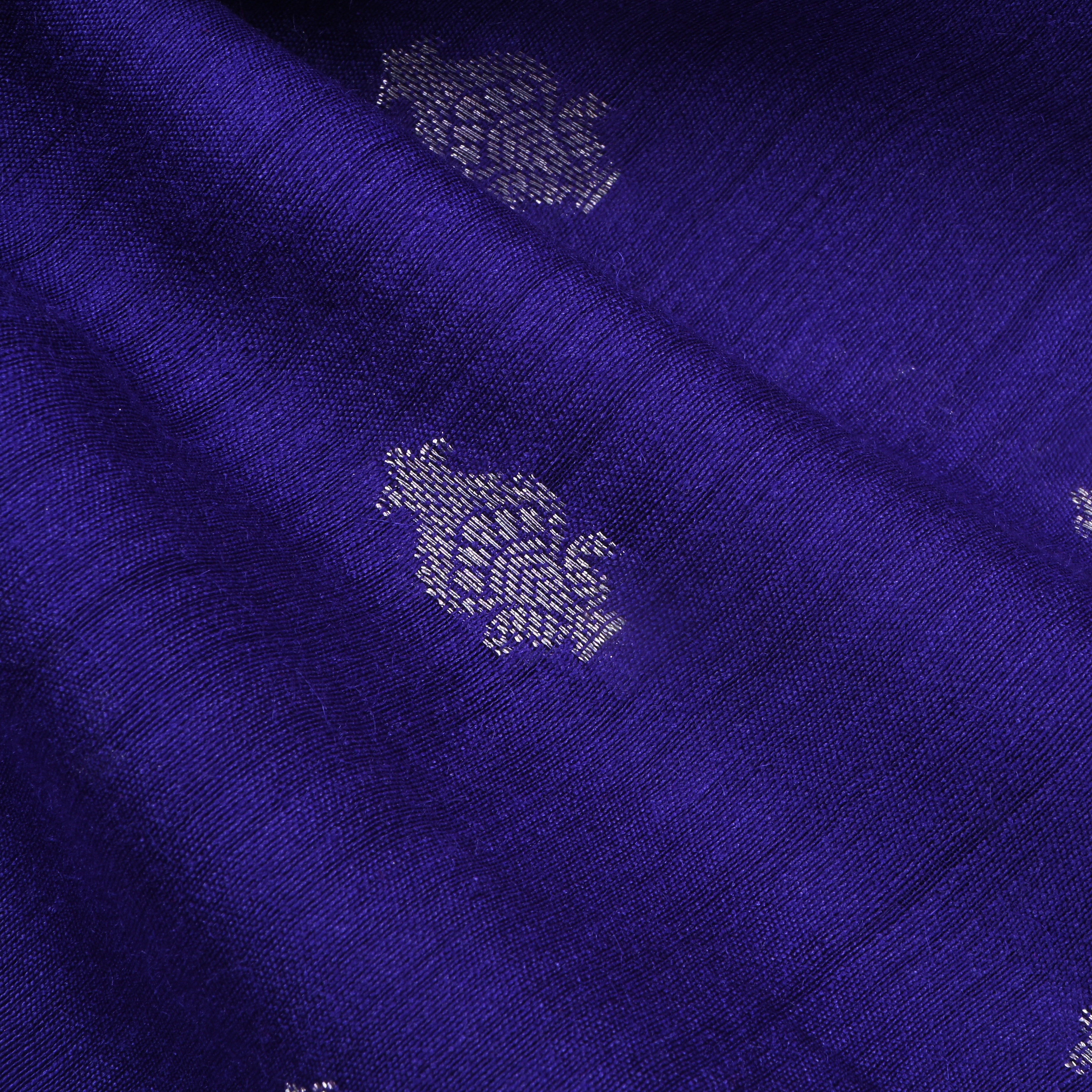 Persian Indigo Jamawar Moonga Fabric With Butti'S
