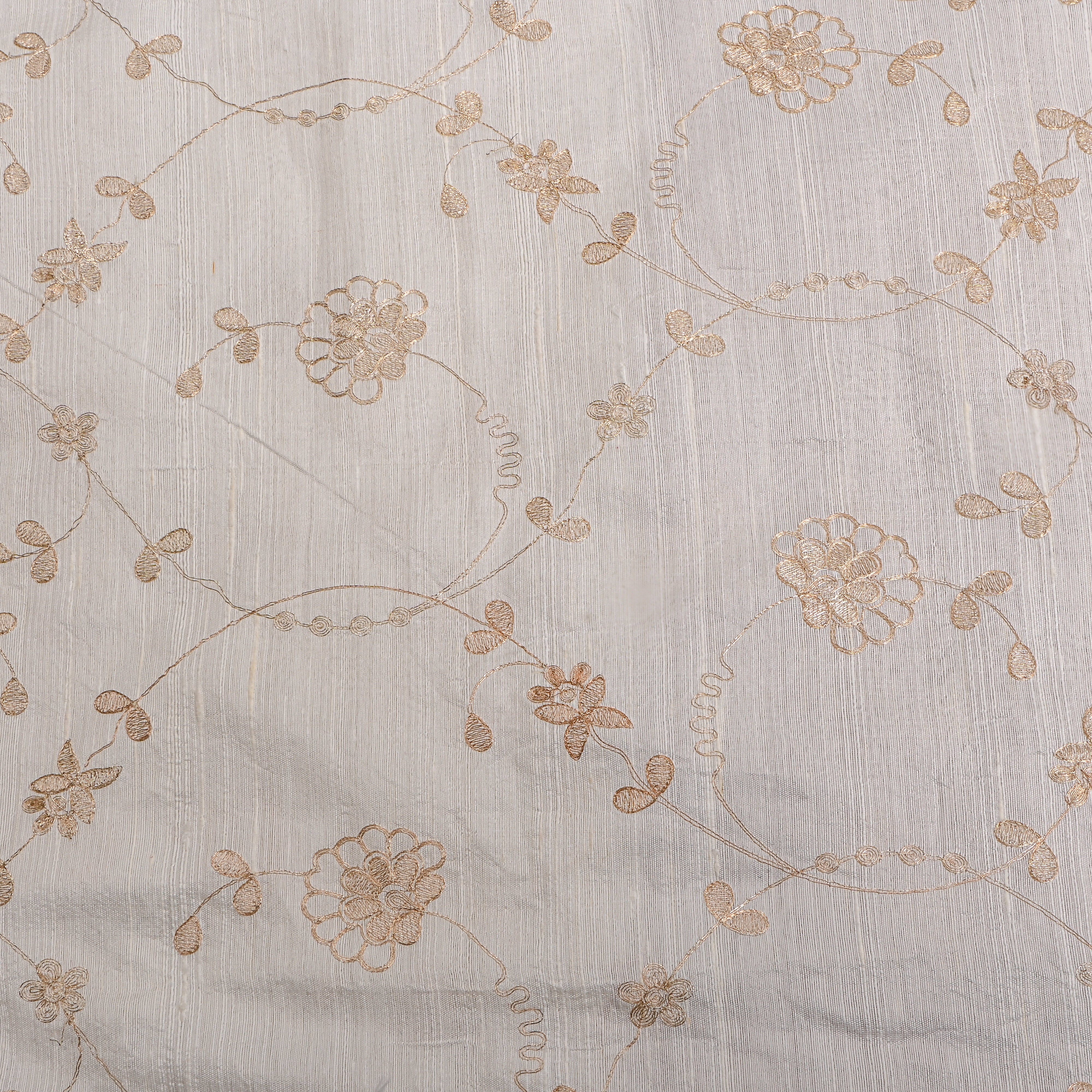 White Floral Jaal Raw Silk Fabric