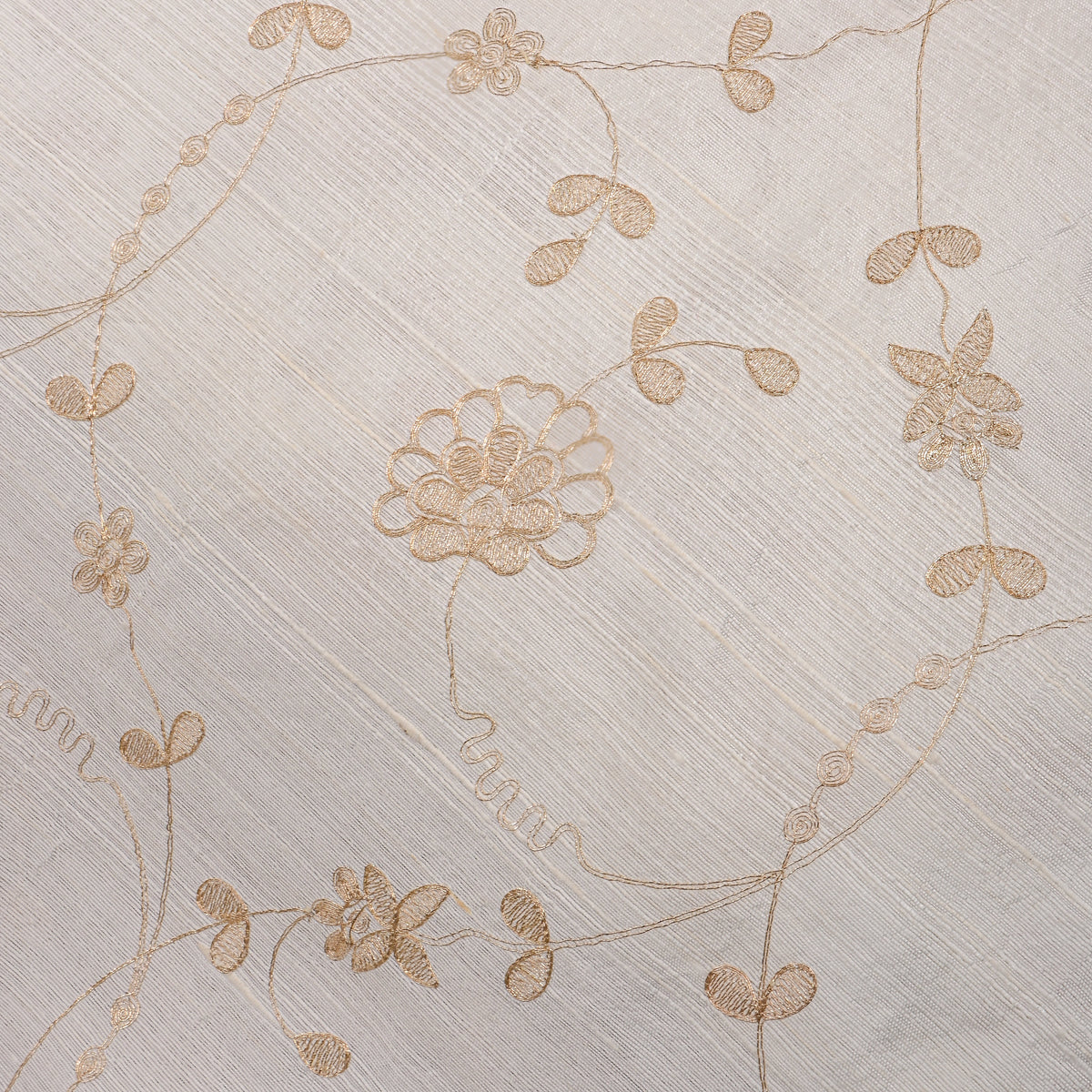 White Floral Jaal Raw Silk Fabric