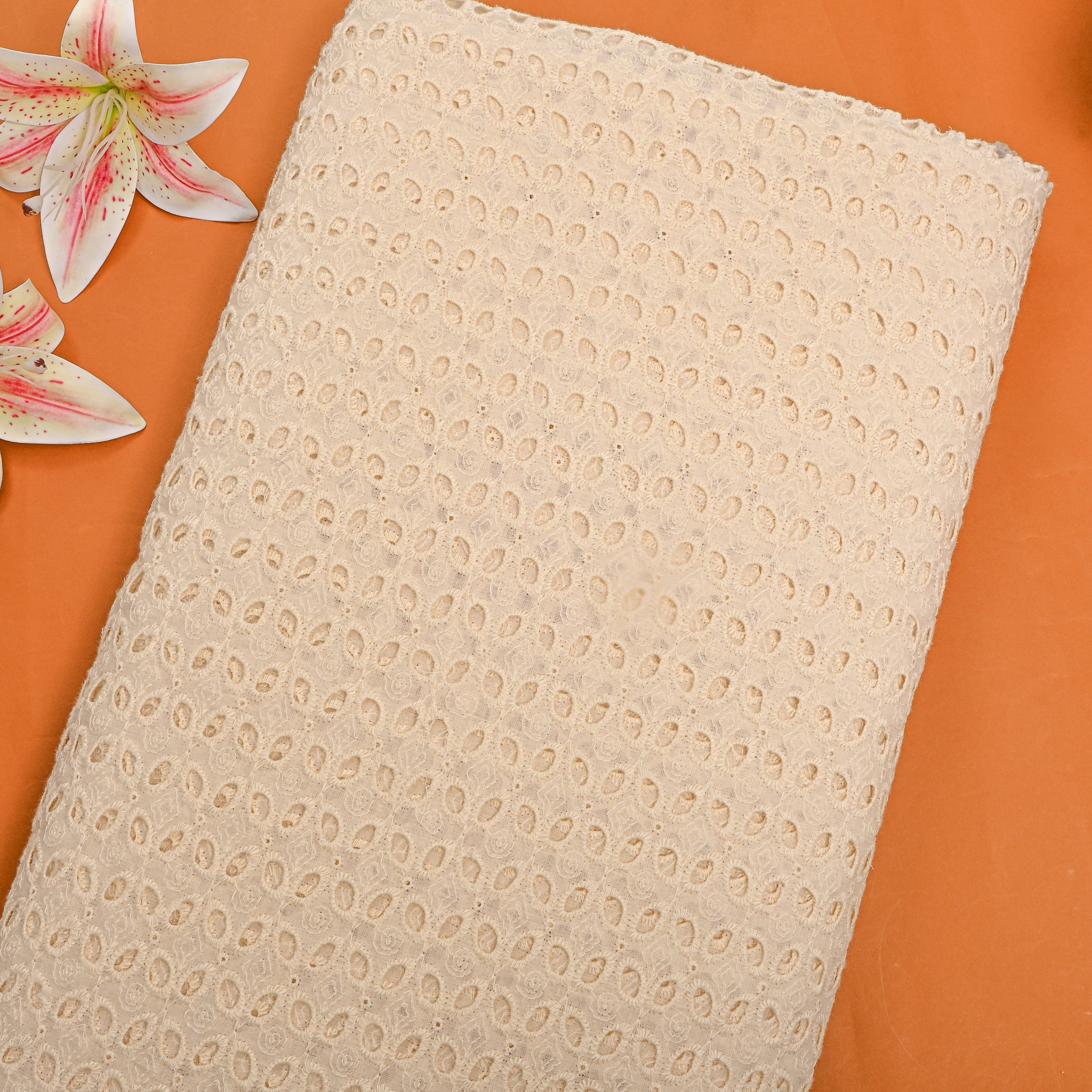 Cream Cut Work Embroidery Chanderi Fabric