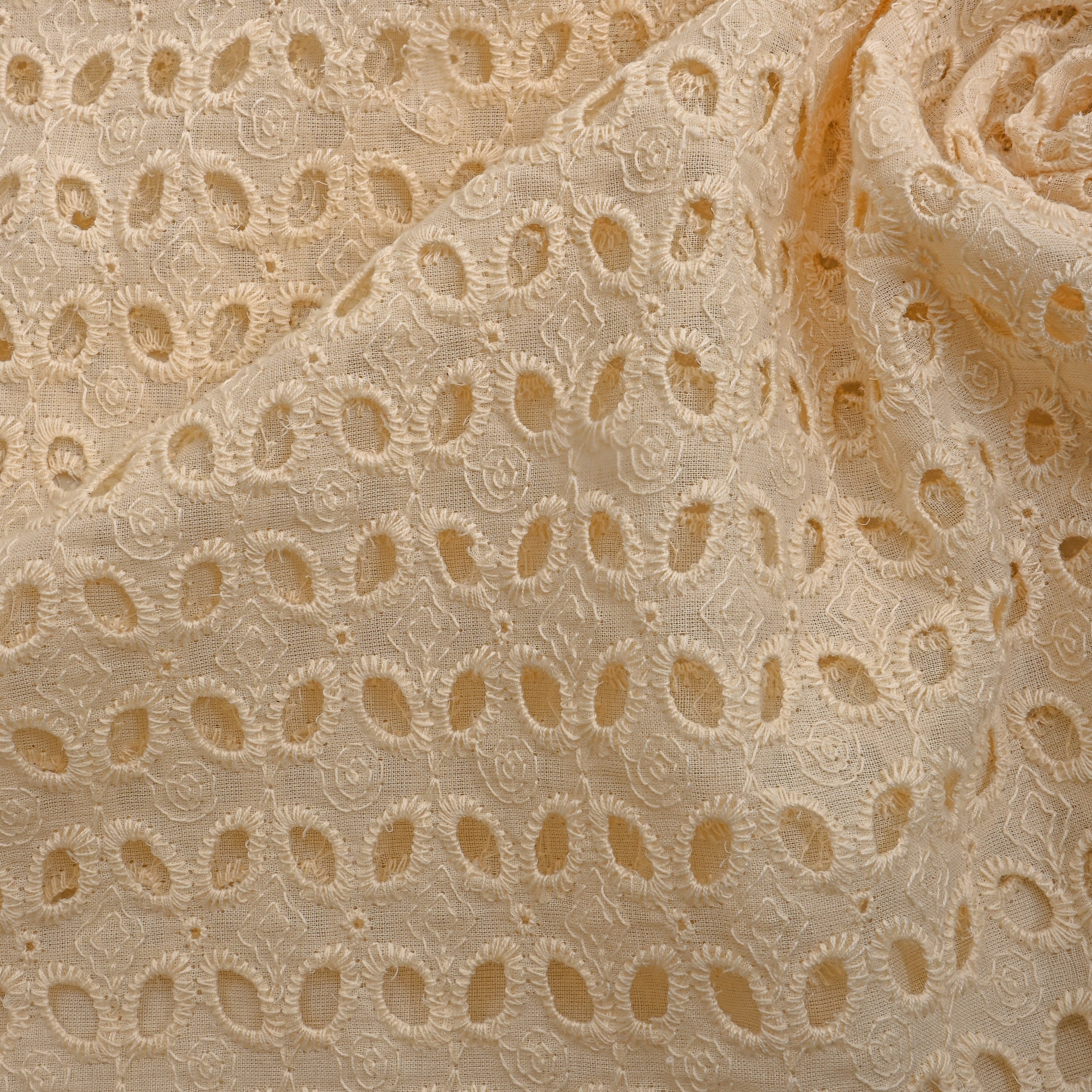 Cream Cut Work Embroidery Chanderi Fabric