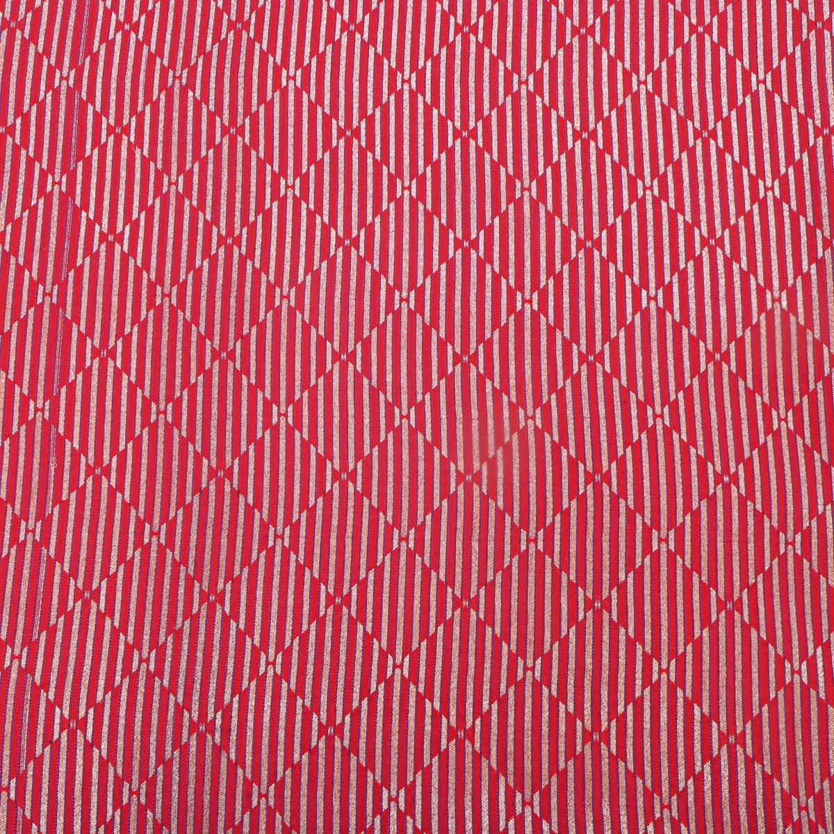 Red Checks Illusion Stripes Jamawar Silk Fabric
