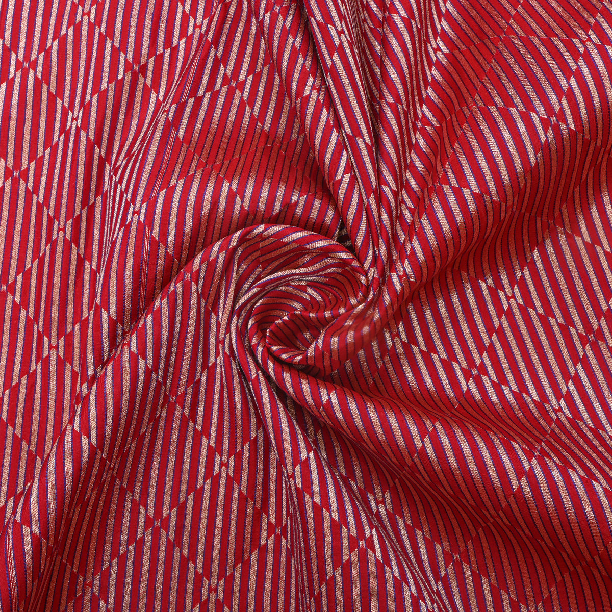 Red Checks Illusion Stripes Jamawar Silk Fabric