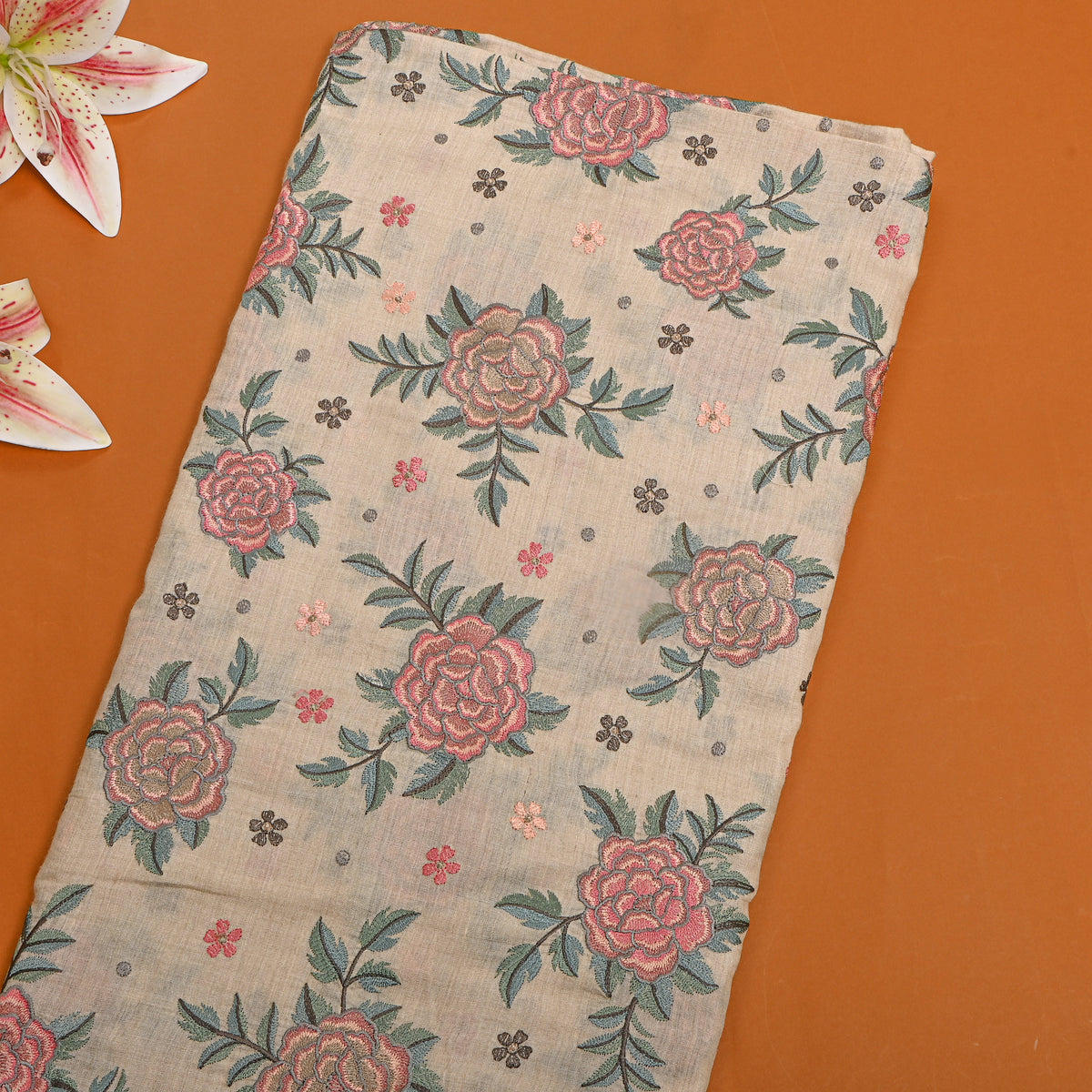 Beige Meenakari Floral Embroidered Munga Tussar