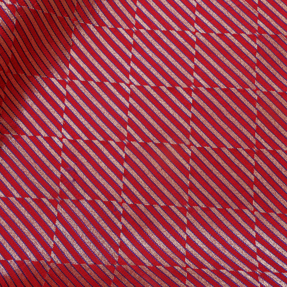 Red Checks Illusion Stripes Jamawar Silk Fabric