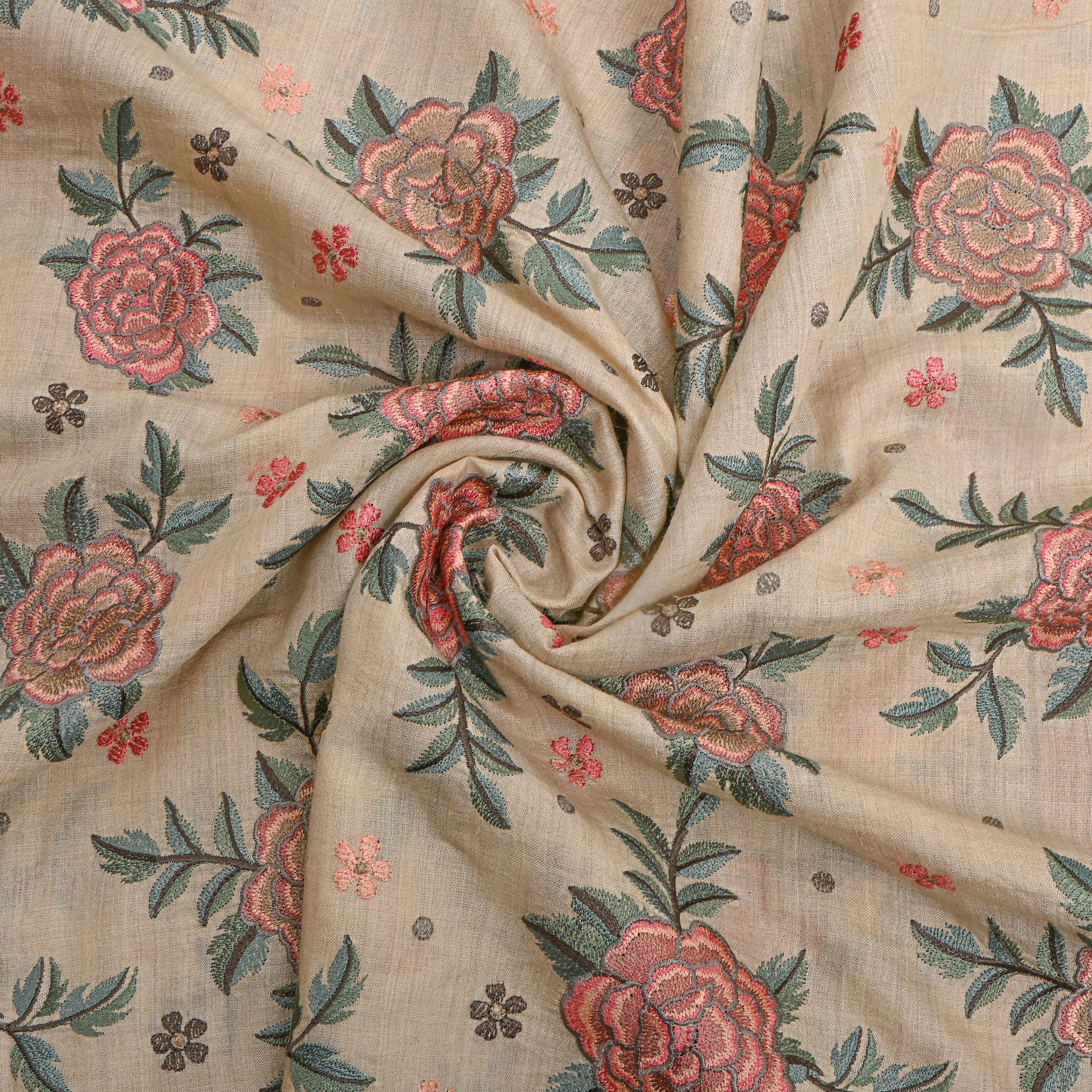 Beige Meenakari Floral Embroidered Munga Tussar