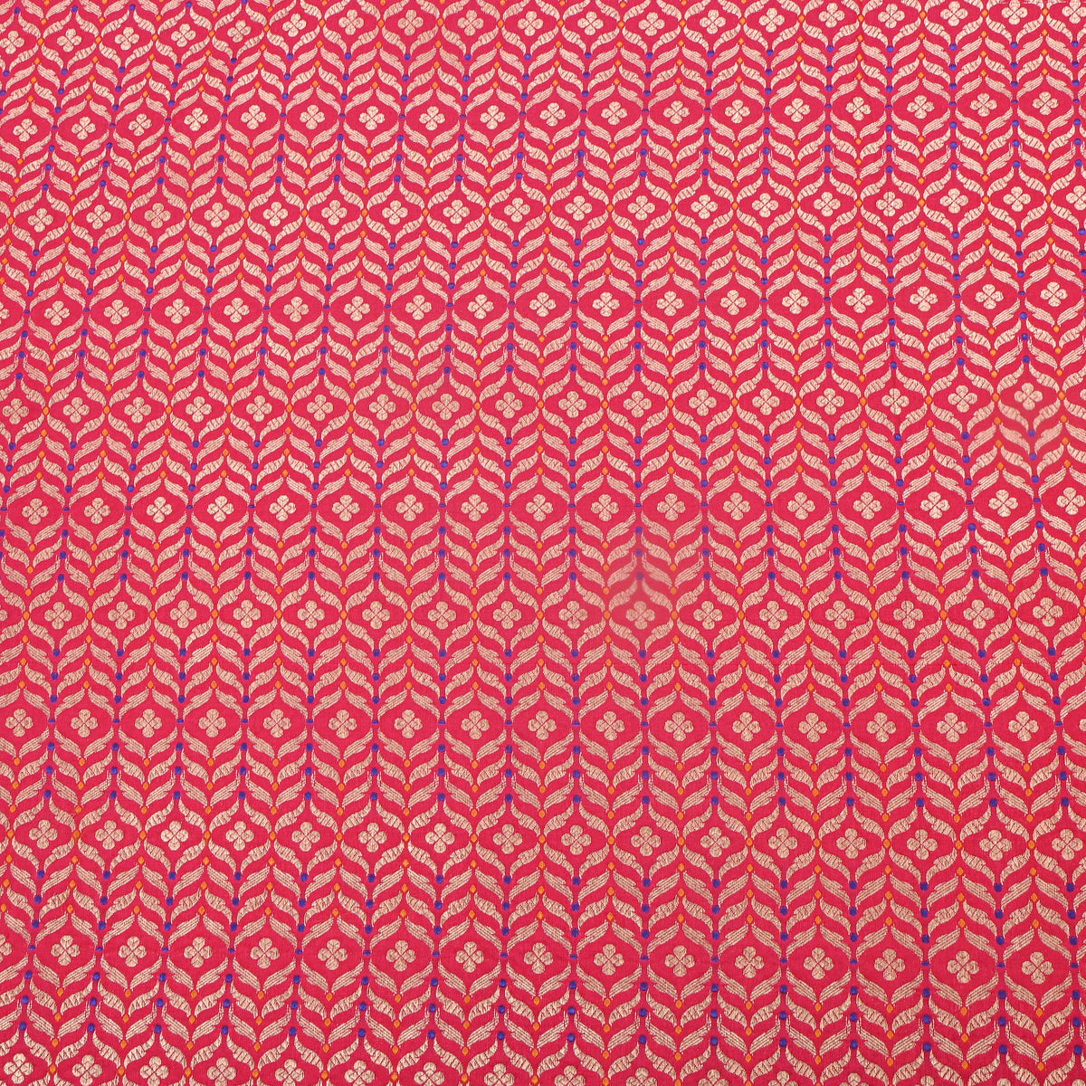 Red Gold Zari Geometric Floral Jamawar Silk Fabric