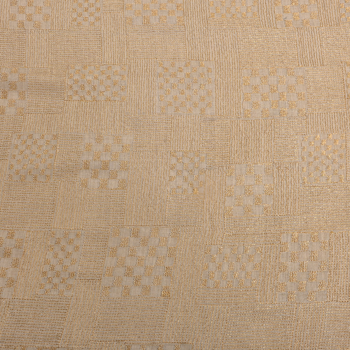 Toffee Gold Zari Geometric Embroidery Tussar Silk Fabric