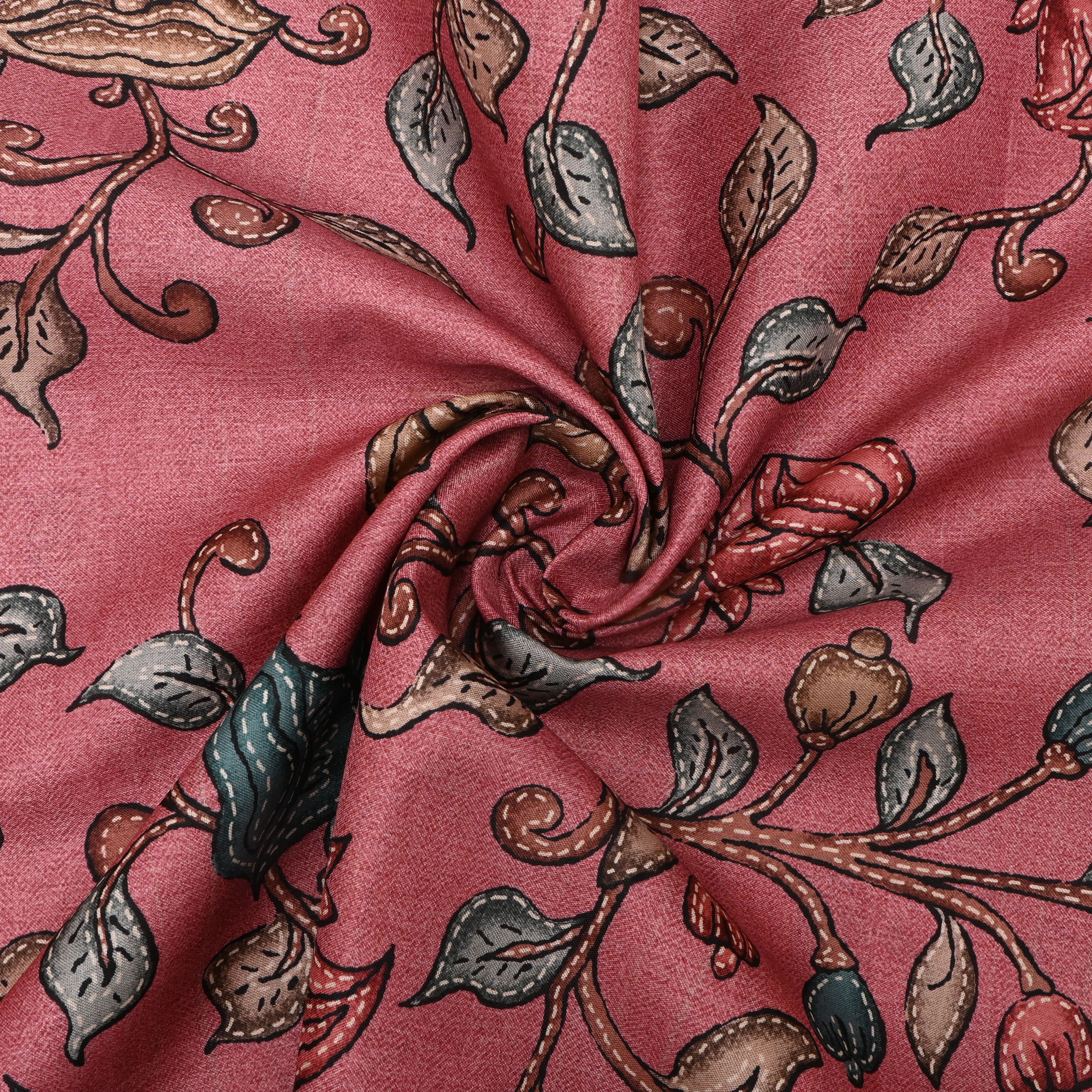 Rose Quartz Pink Tussar Fabric With Printed Design