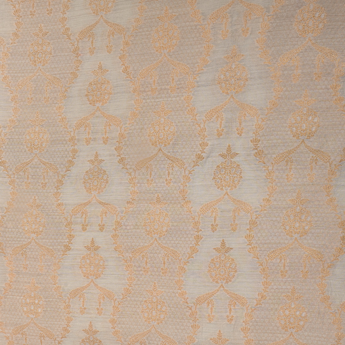Ivory Gold Geometric Weave Jamawar Silk Fabric