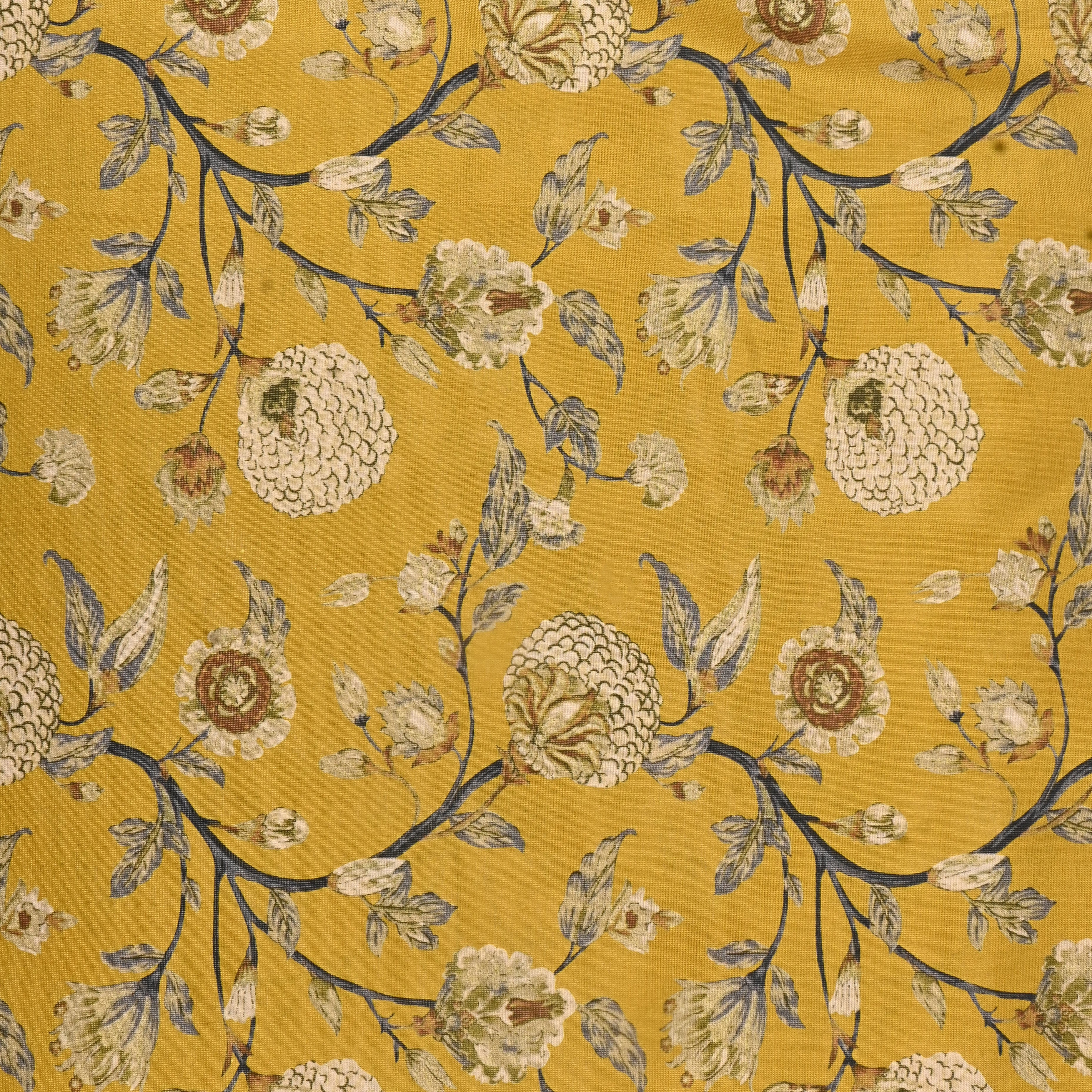 Yellow Tissue Fabric With Floral Prints