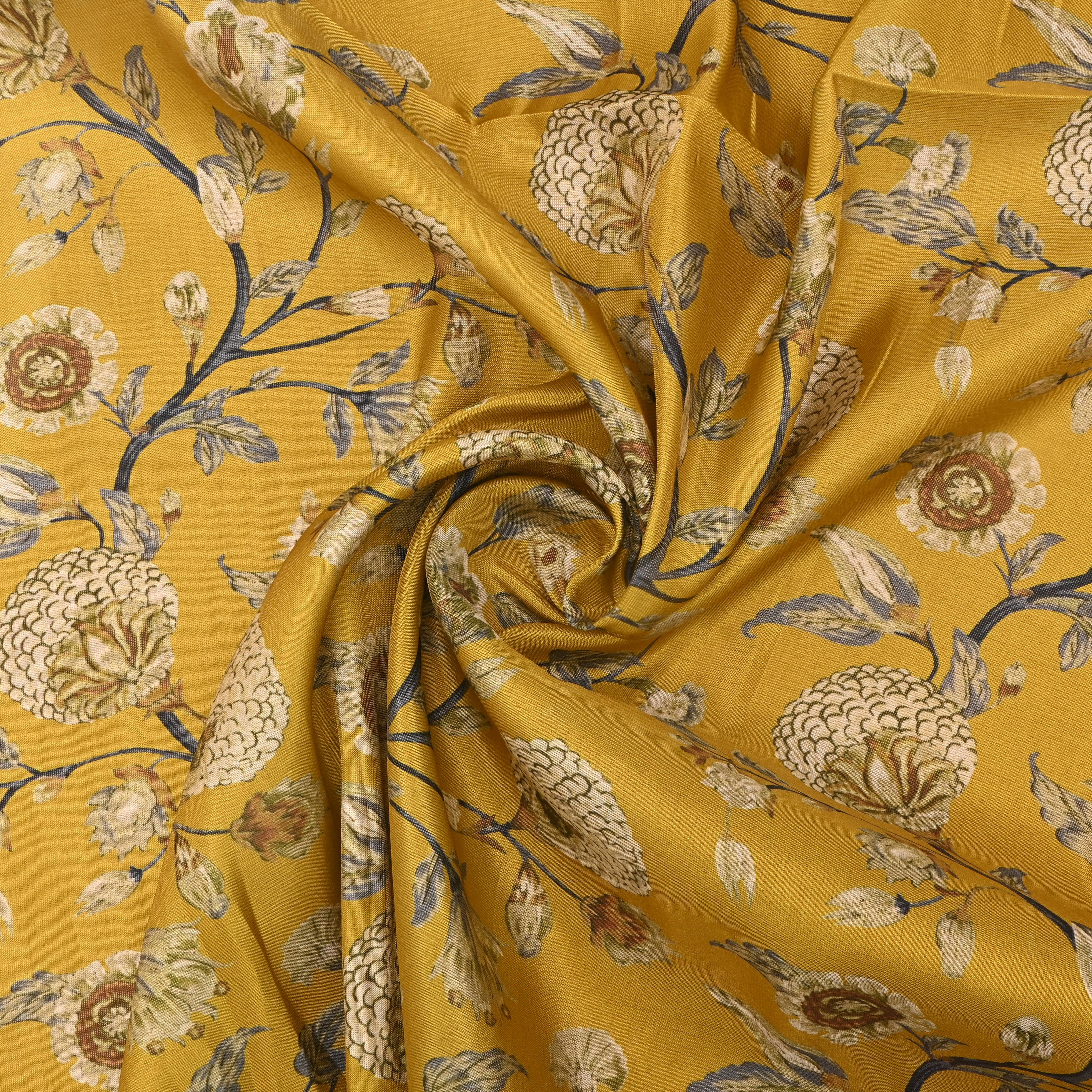 Yellow Tissue Fabric With Floral Prints