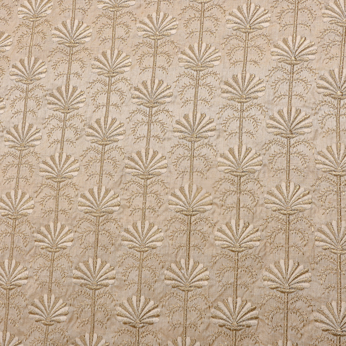 Beige All-Over Design Embroidery Tussar Fabric