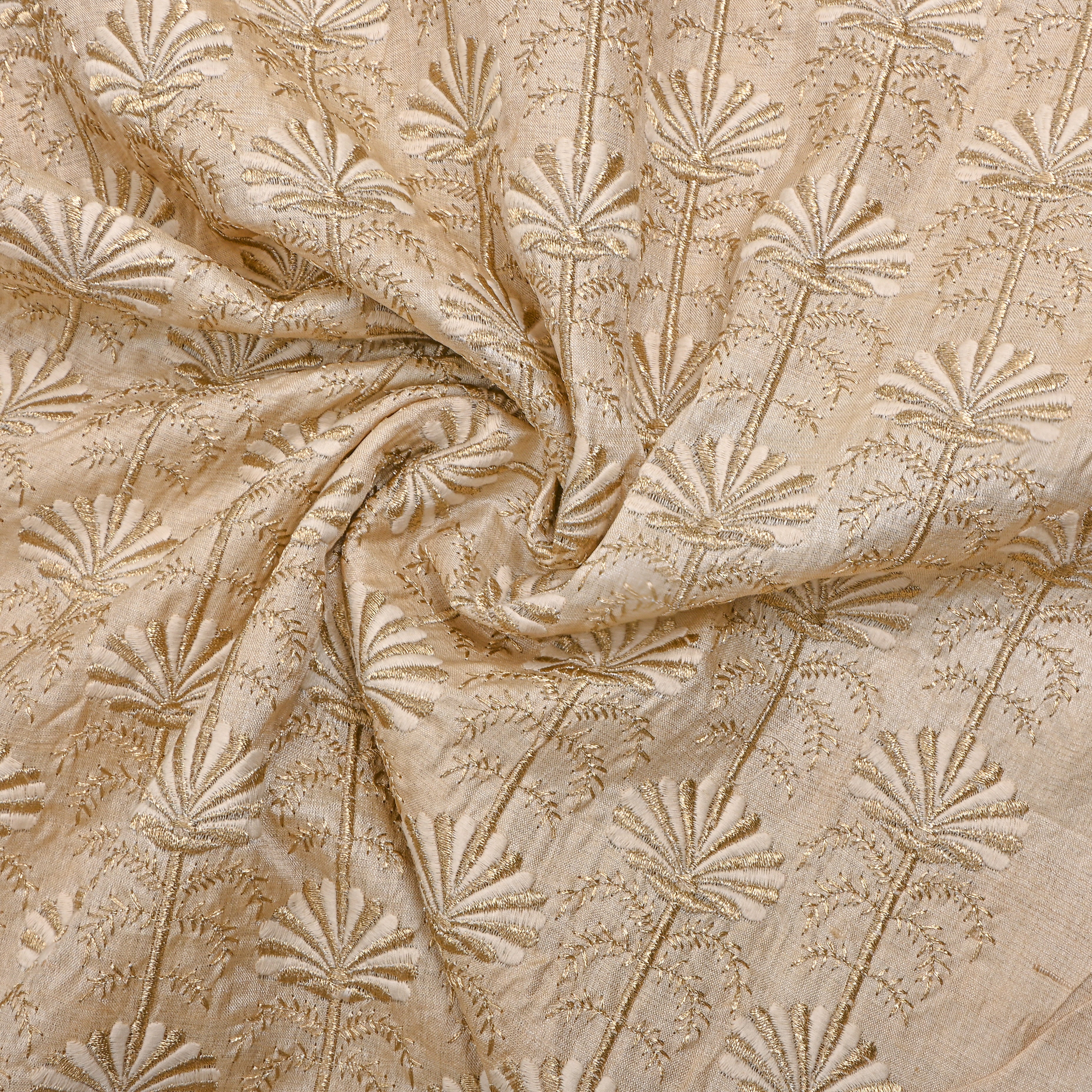 Beige All-Over Design Embroidery Tussar Fabric