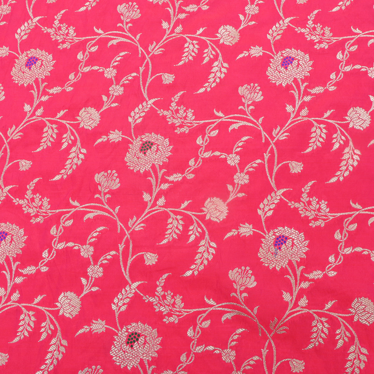 Pink Gold Zari Floral Jaal Banarasi Silk Fabric