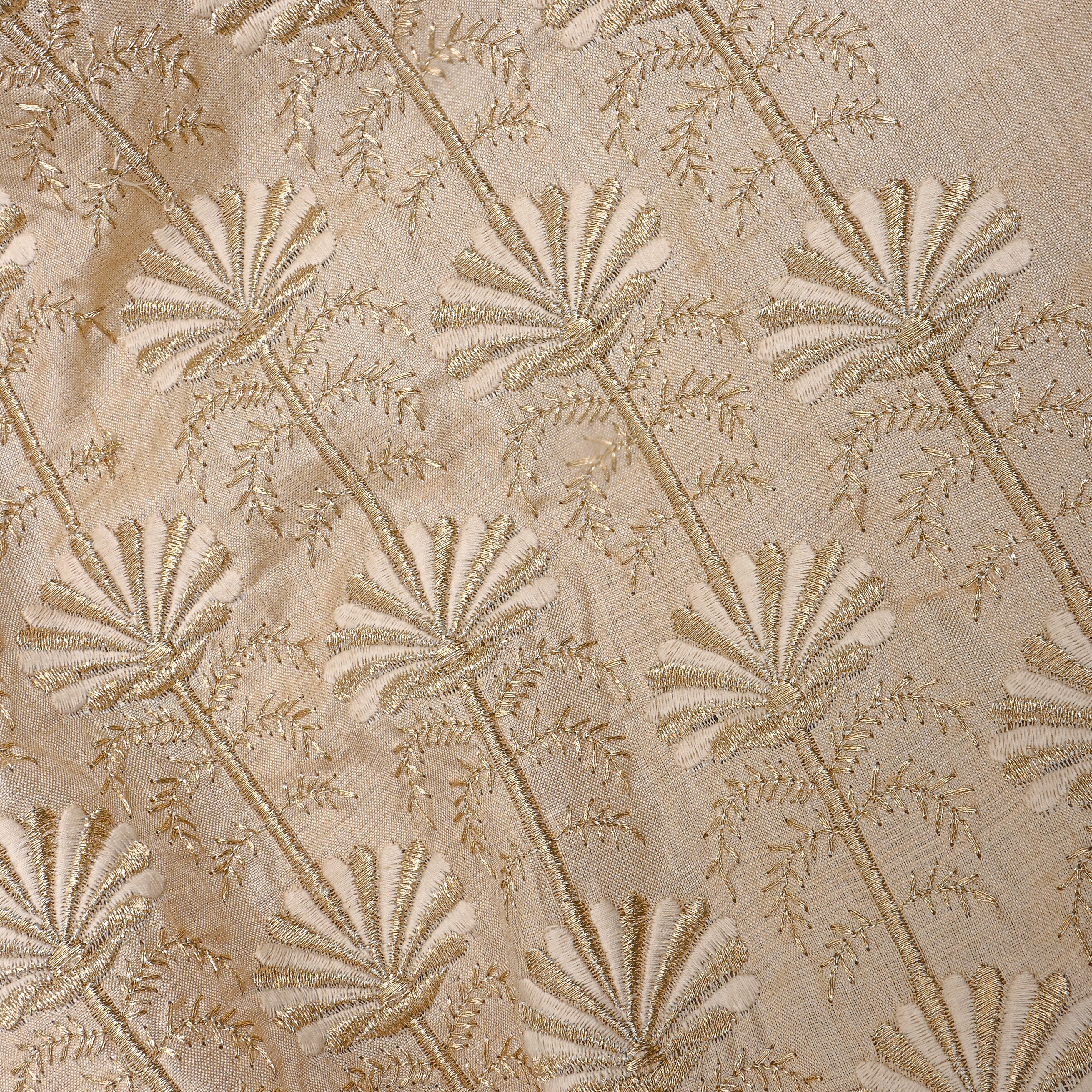 Beige All-Over Design Embroidery Tussar Fabric
