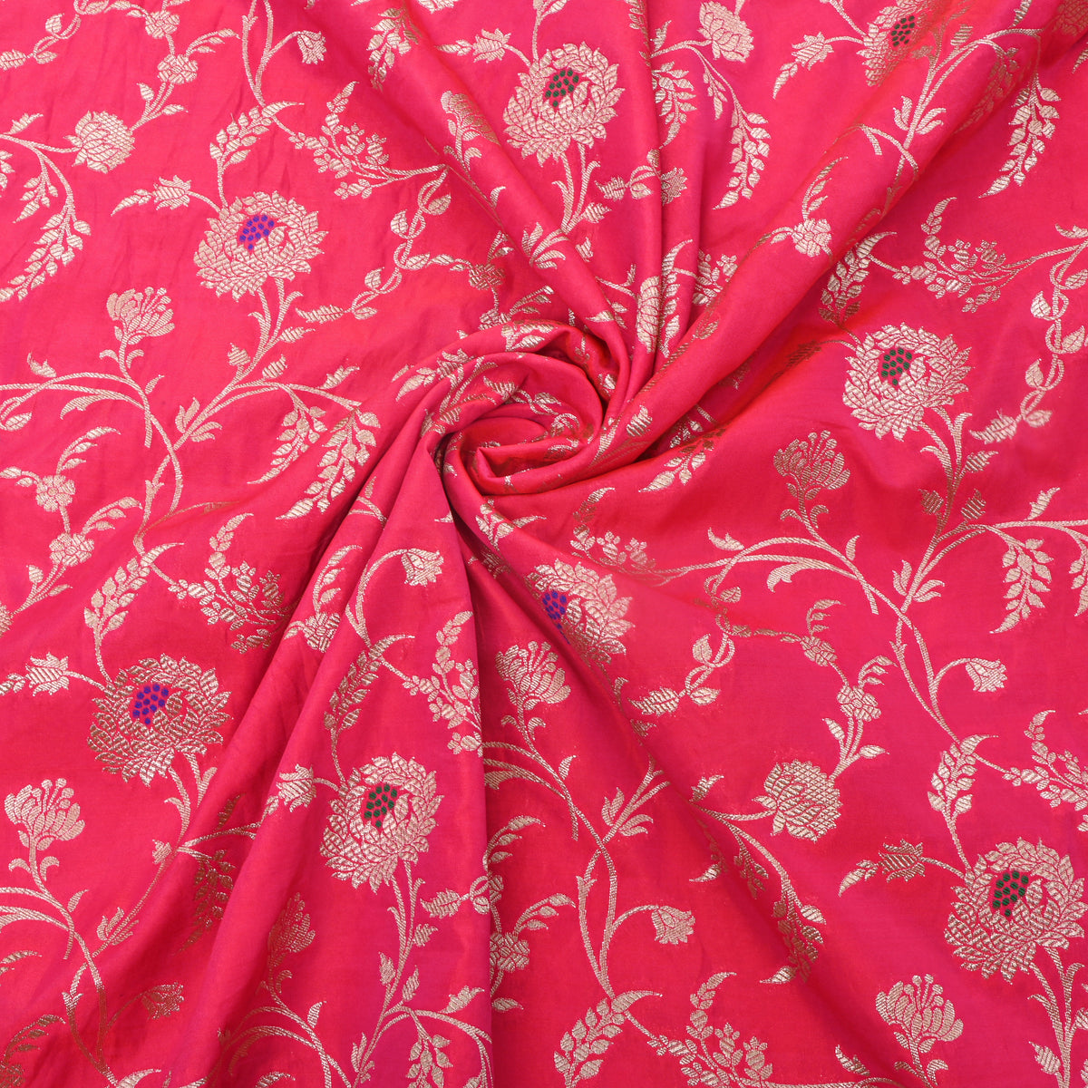 Pink Gold Zari Floral Jaal Banarasi Silk Fabric