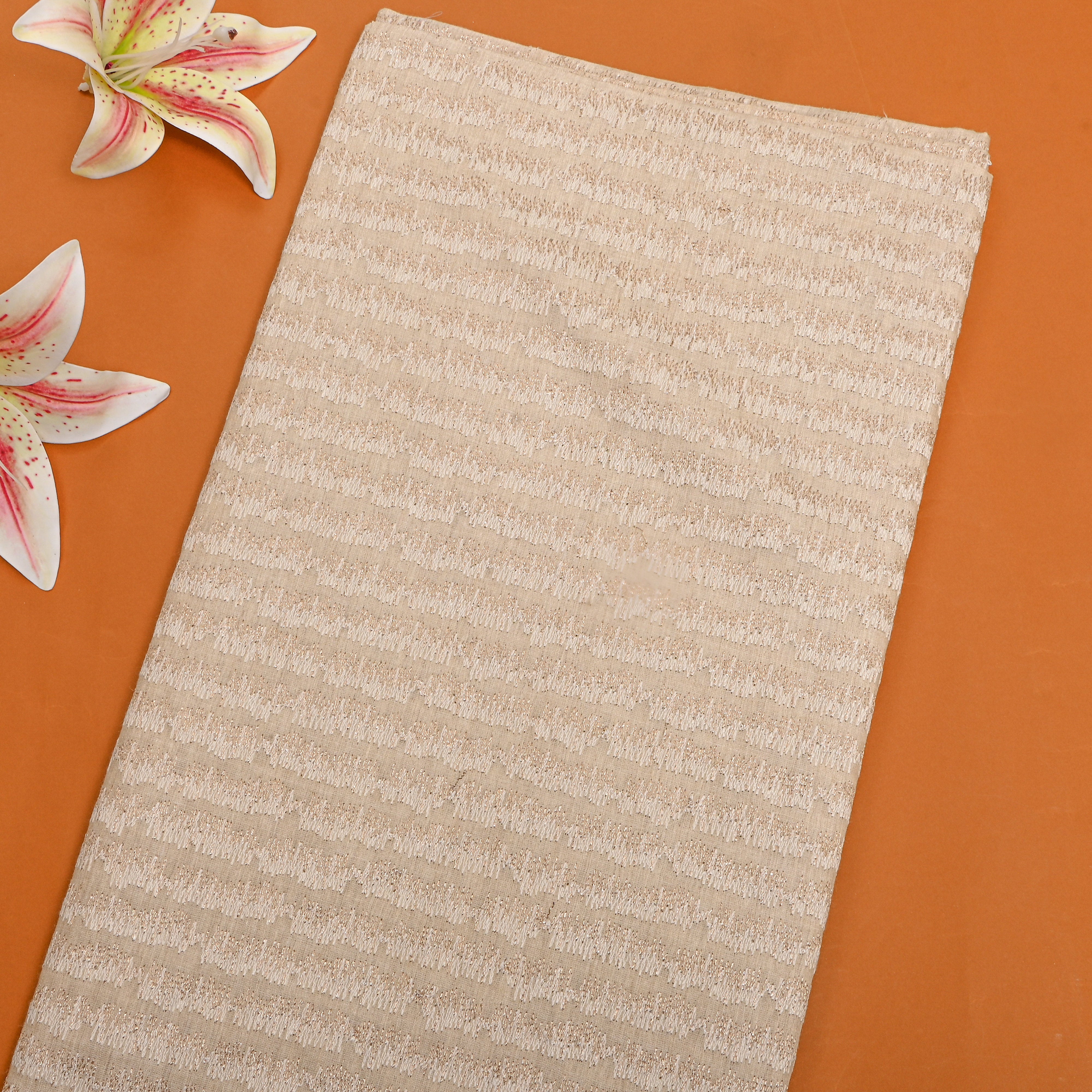Beige Zari Zigzag Striped Munga Tussar